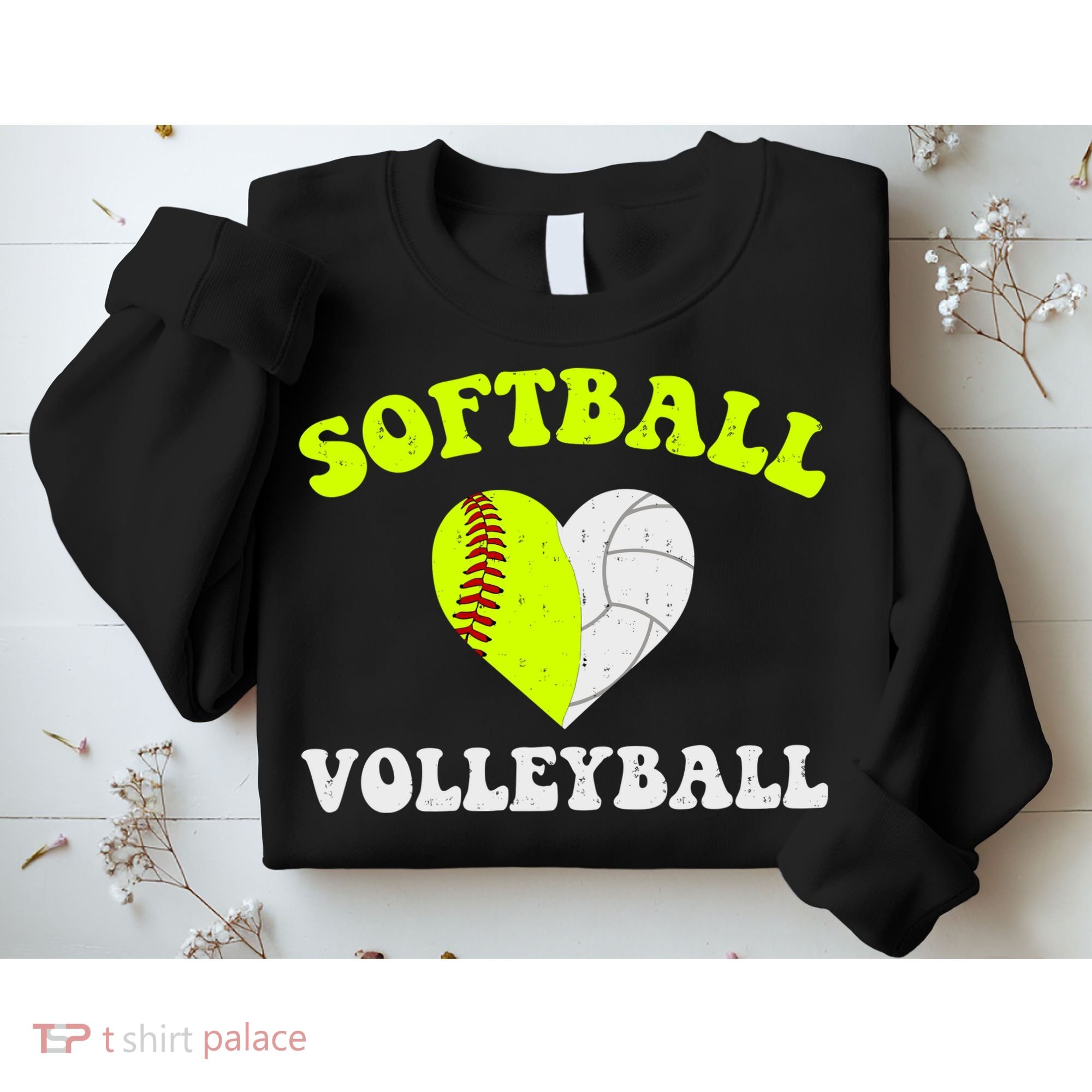 Funny Softball Volleyball Heart Groovy Softball Lover Girls Sweatshirt