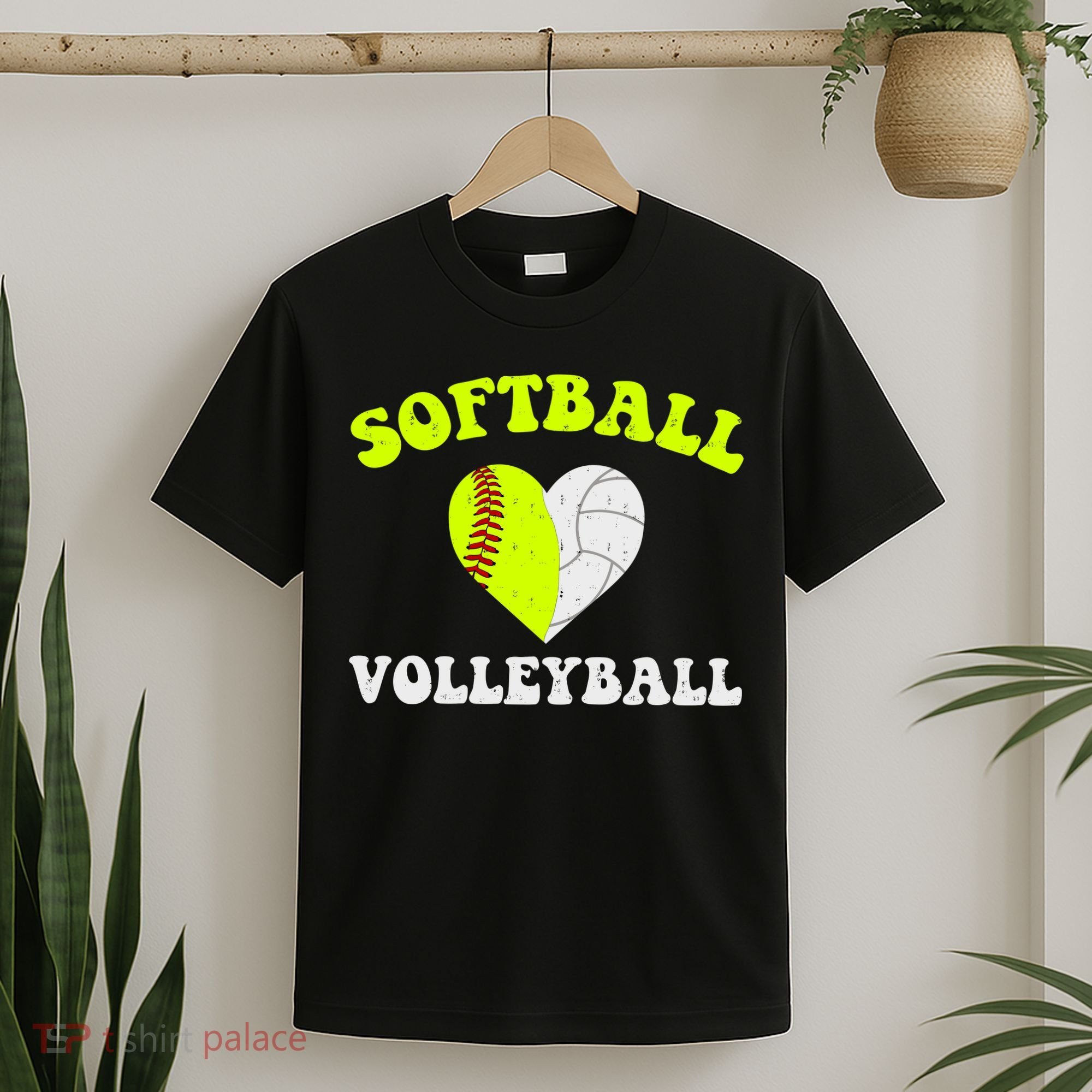 Funny Softball Volleyball Heart Groovy Softball Lover Girls T-Shirt