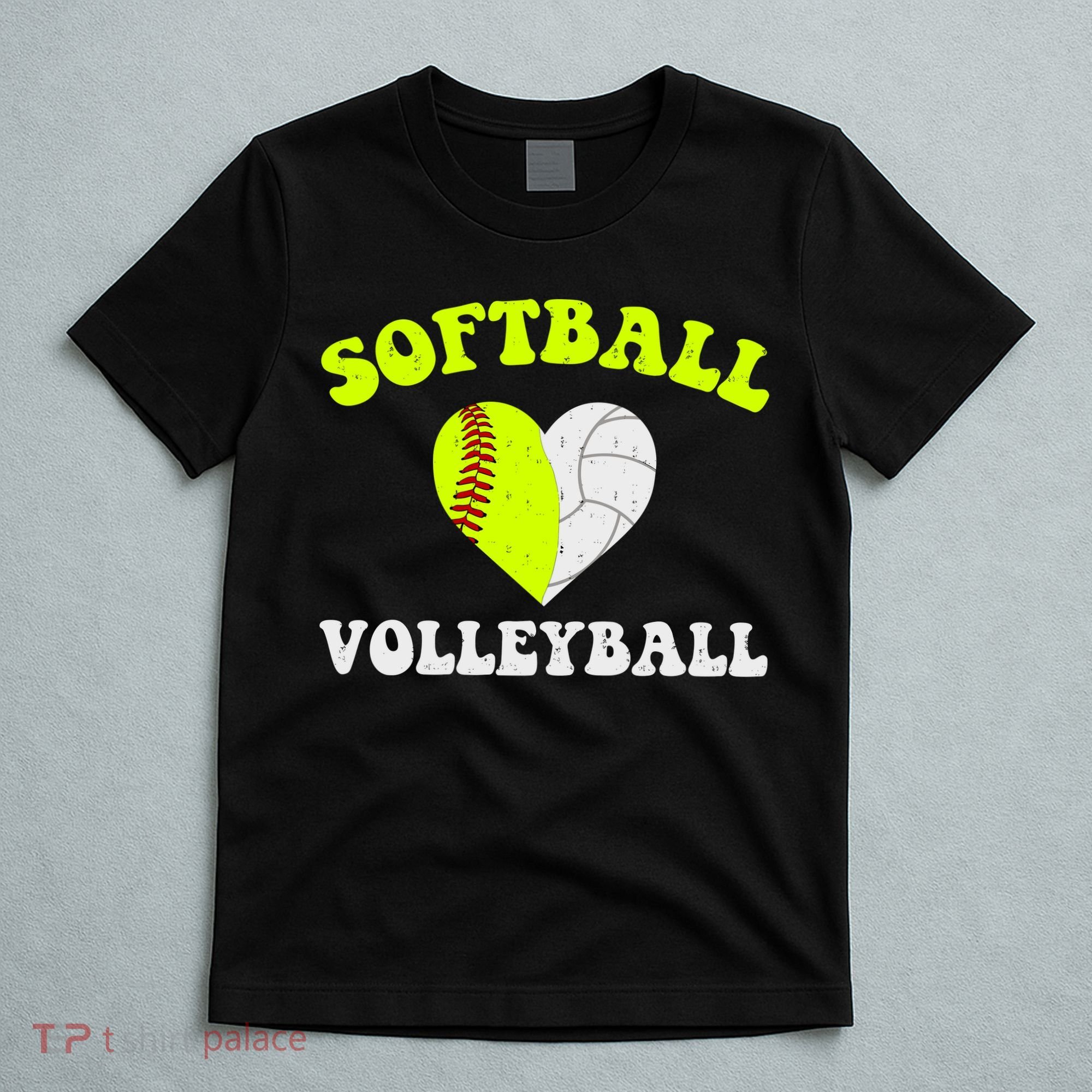 Funny Softball Volleyball Heart Groovy Softball Lover Girls T-Shirt