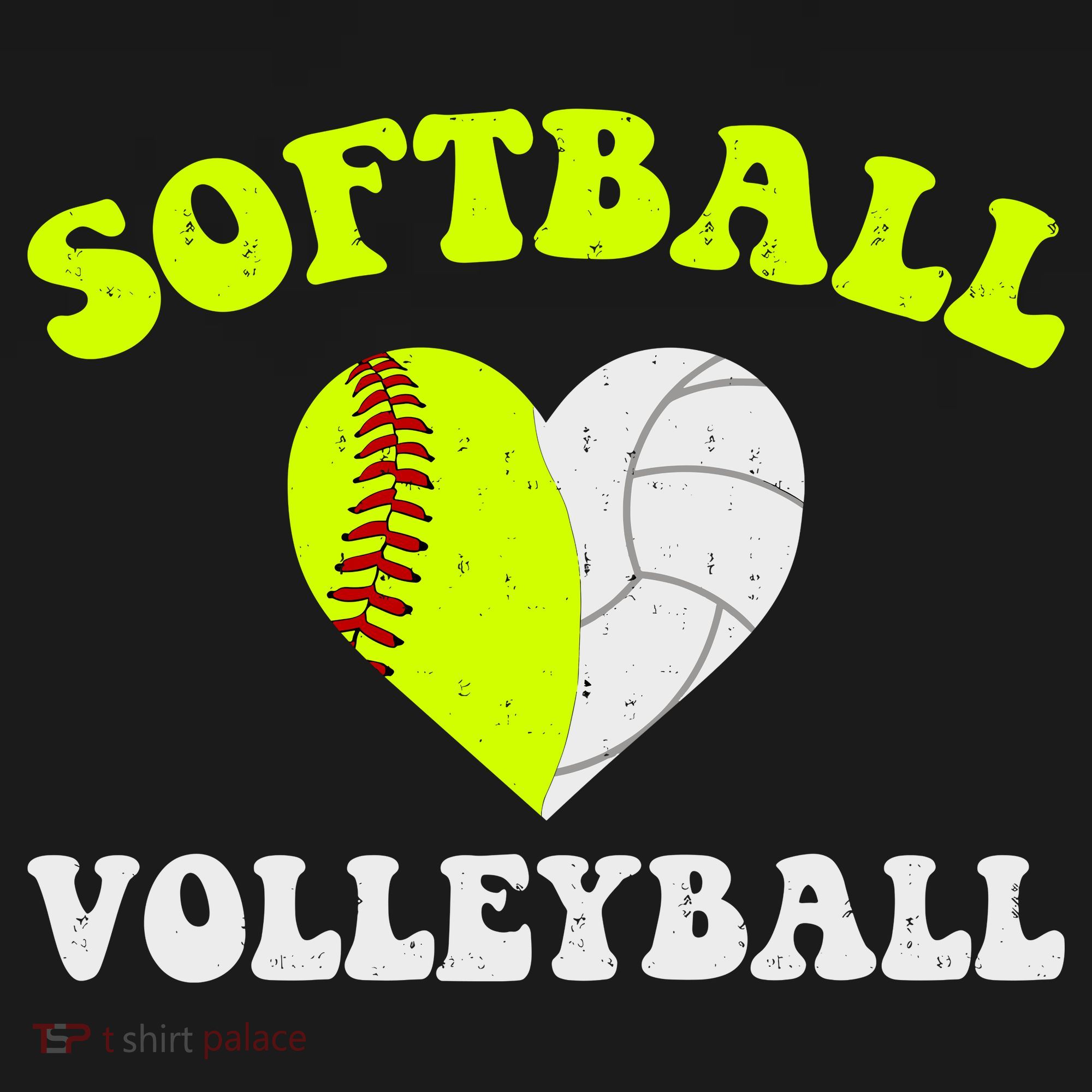 Funny Softball Volleyball Heart Groovy Softball Lover Girls T-Shirt