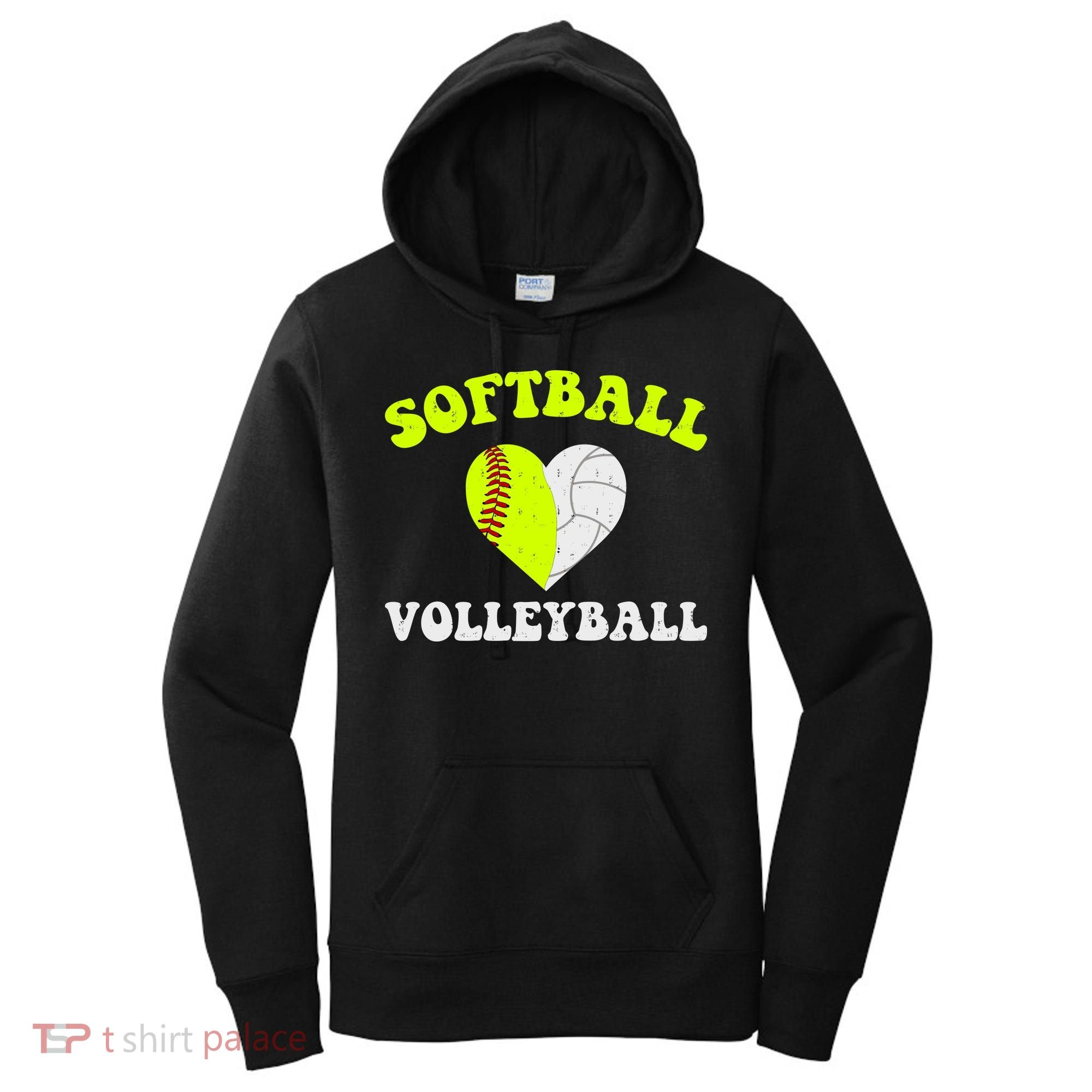 Funny Softball Volleyball Heart Groovy Softball Lover Girls Women's Hoodie