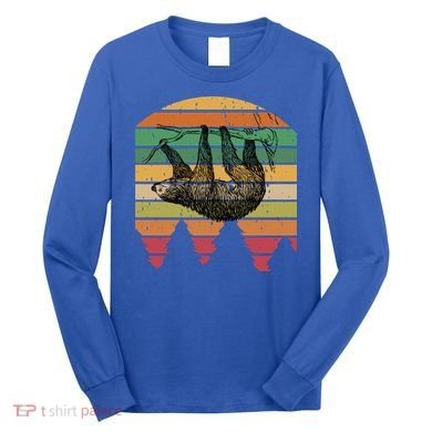 Funny Sloth Vintage Retro Pine Tree Sloths Gift Long Sleeve Shirt