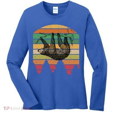Funny Sloth Vintage Retro Pine Tree Sloths Gift Women's Long Sleeve Shirt
