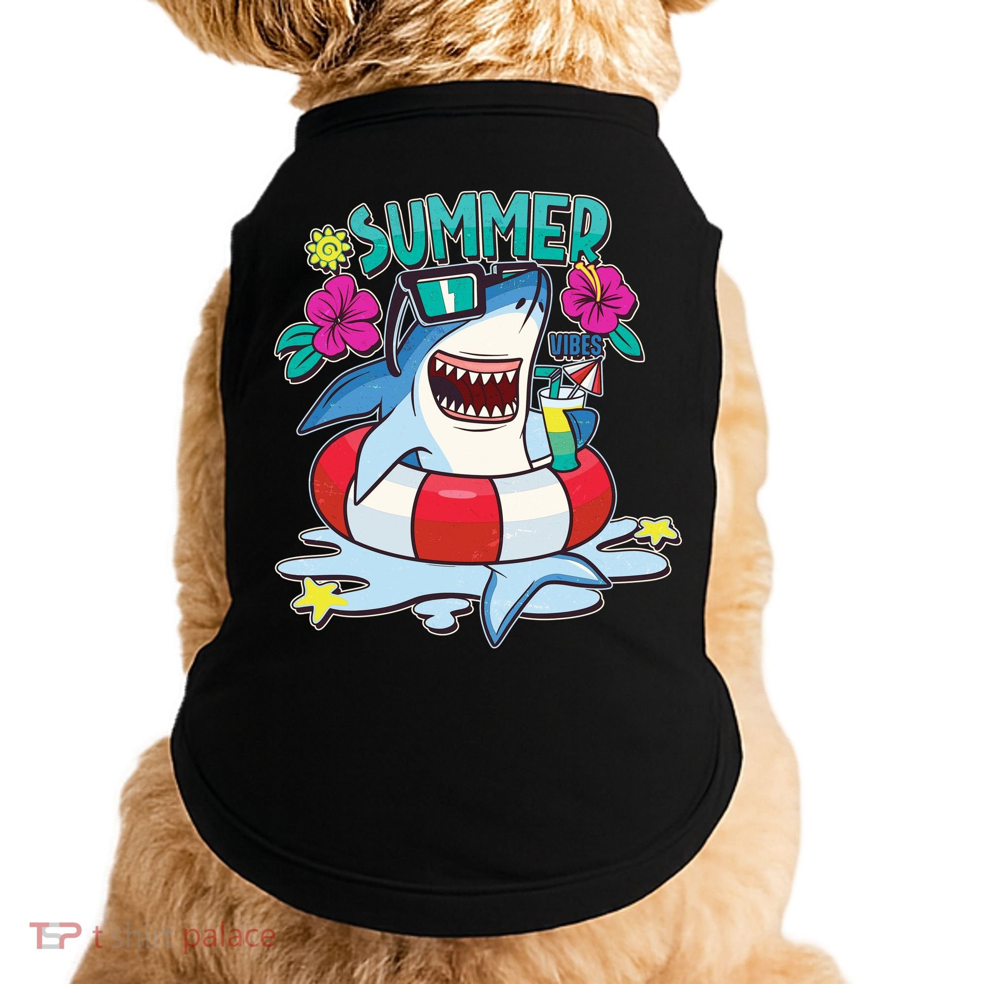 Funny Summer Vibe Vacation Shark Doggie Tank
