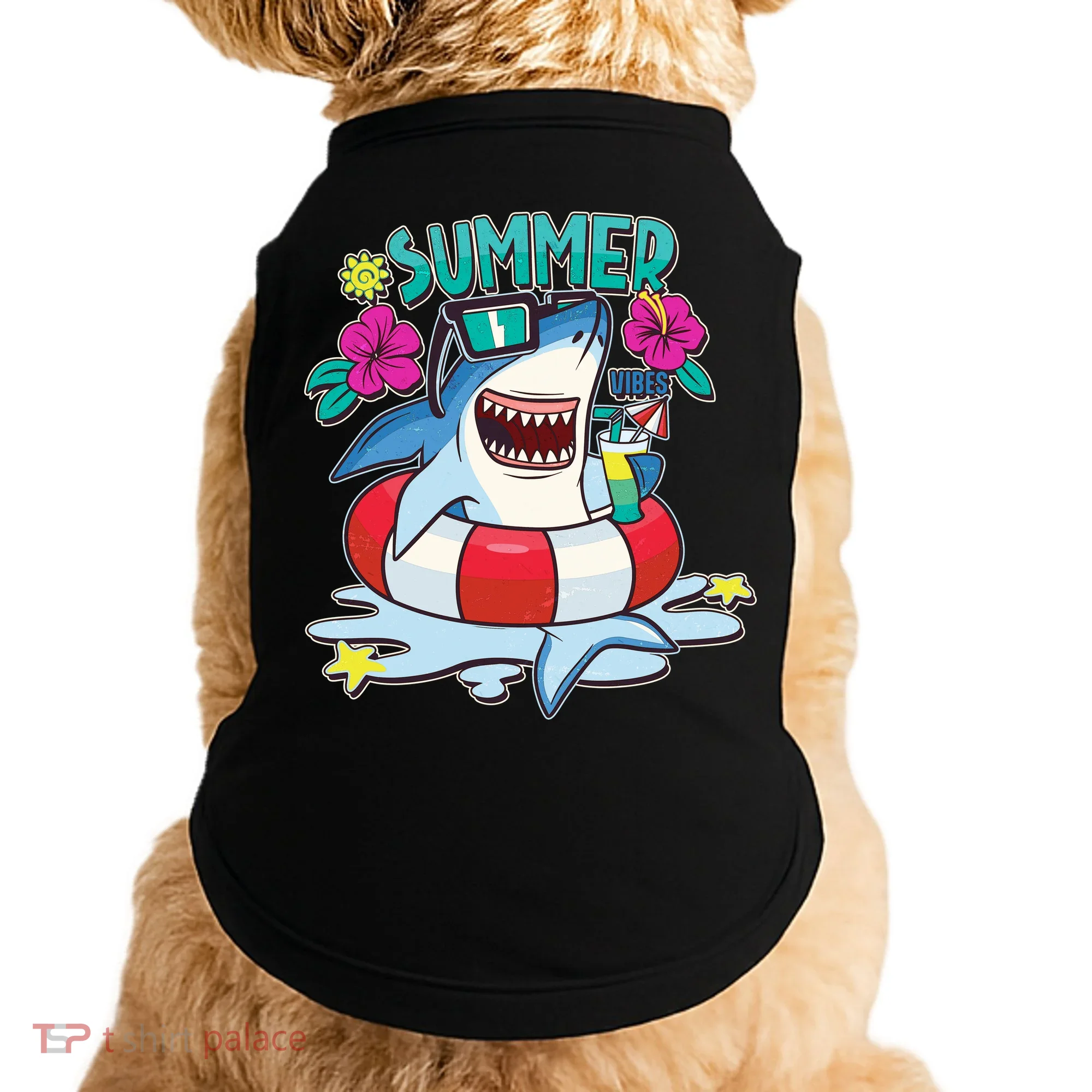 Funny Summer Vibe Vacation Shark Doggie Tank