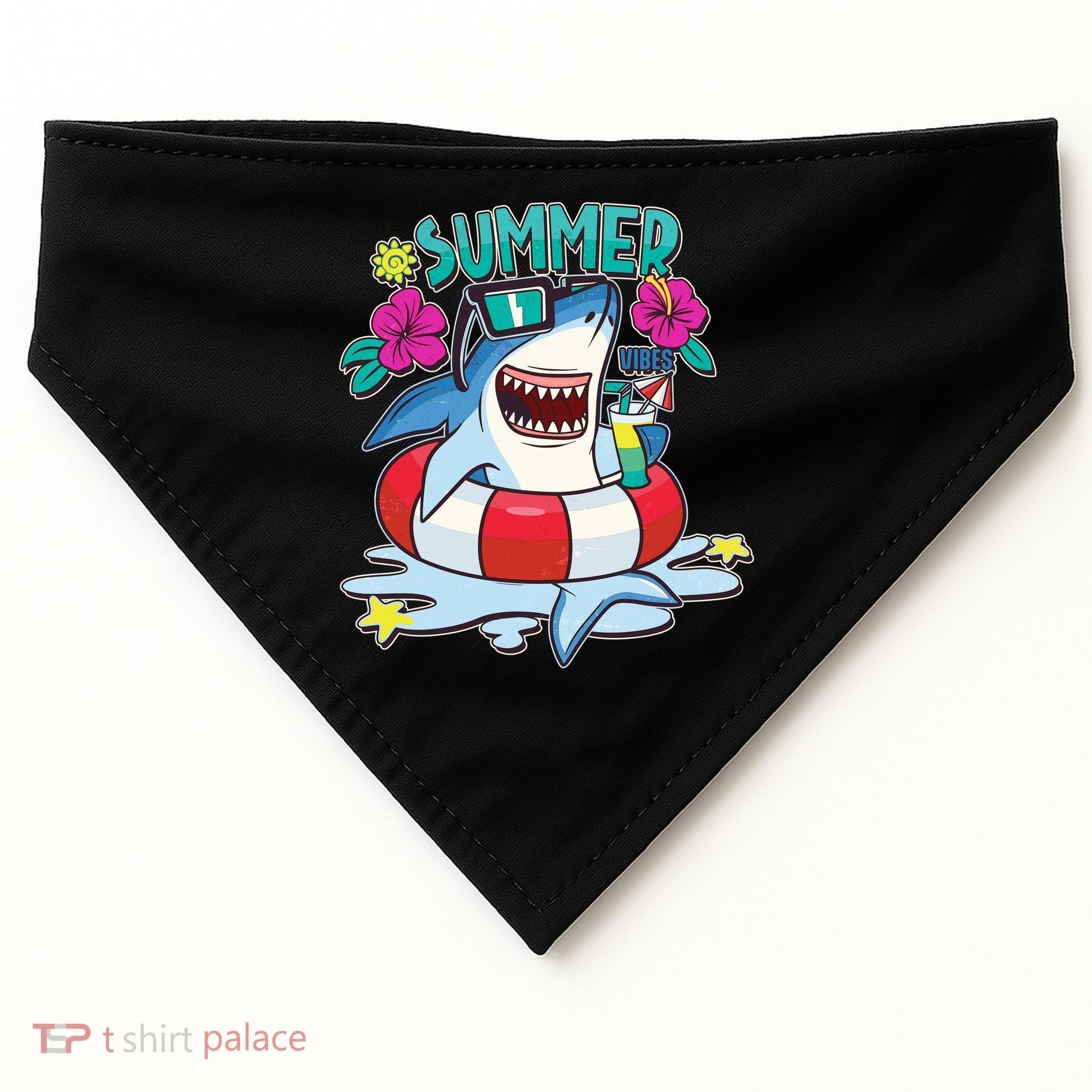 Funny Summer Vibe Vacation Shark USA-Made Doggie Bandana