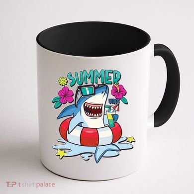 Funny Summer Vibe Vacation Shark Coffee Mug back