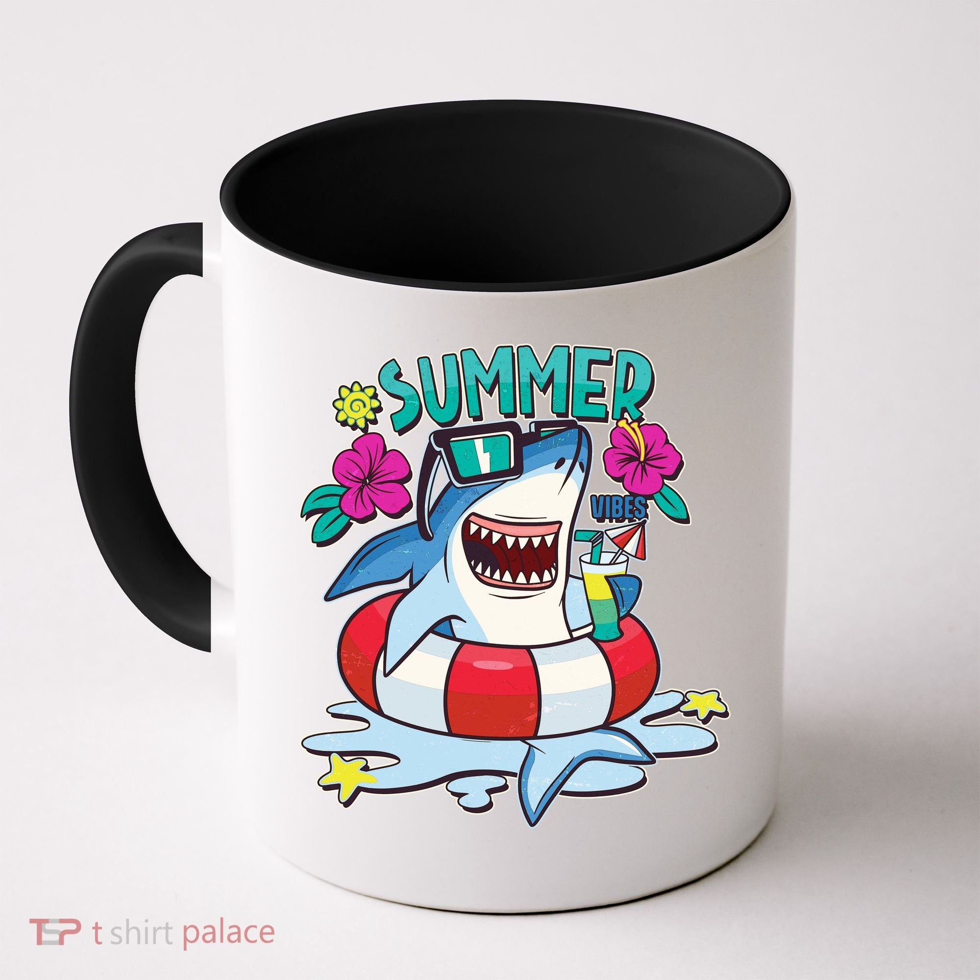 Funny Summer Vibe Vacation Shark Coffee Mug