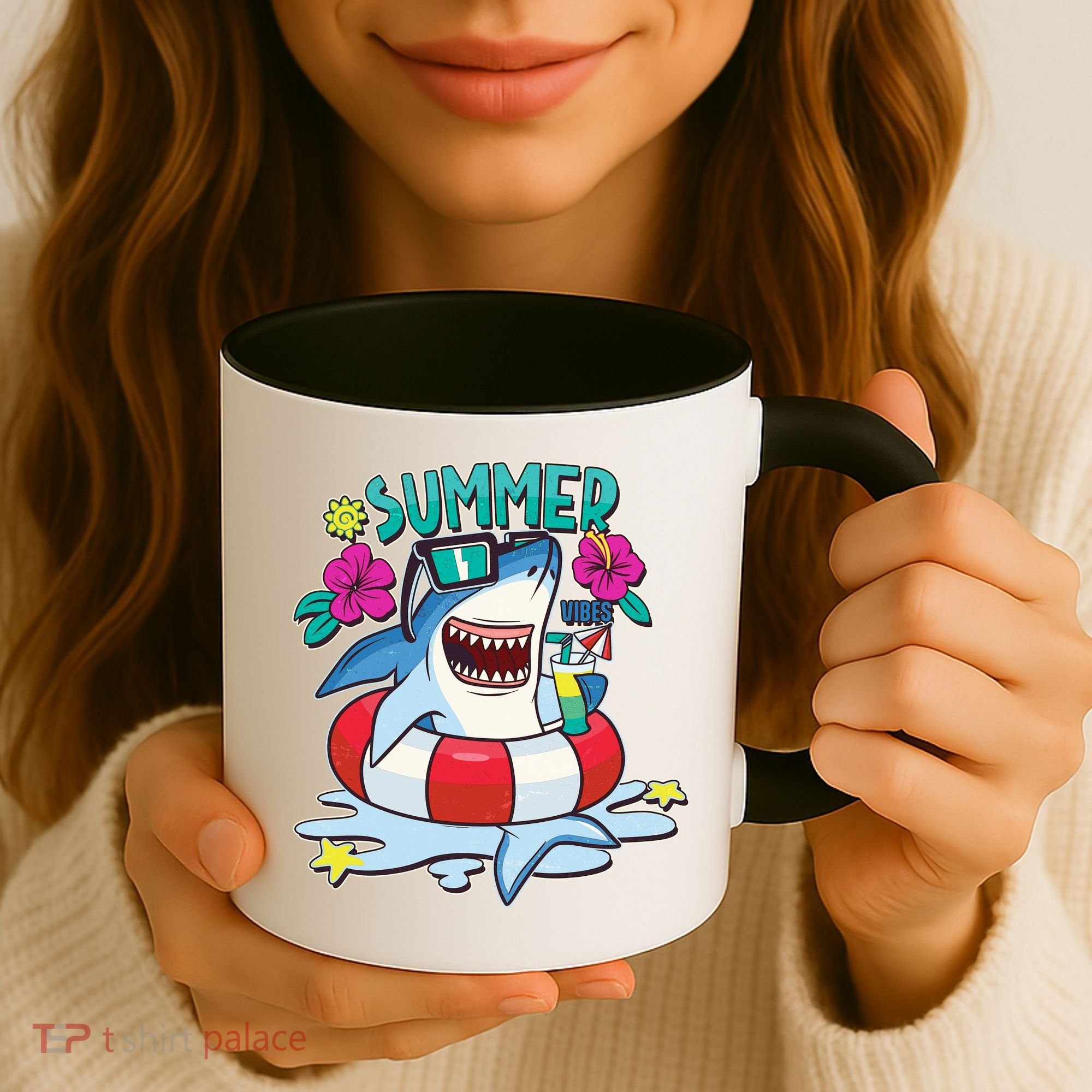 Funny Summer Vibe Vacation Shark Coffee Mug