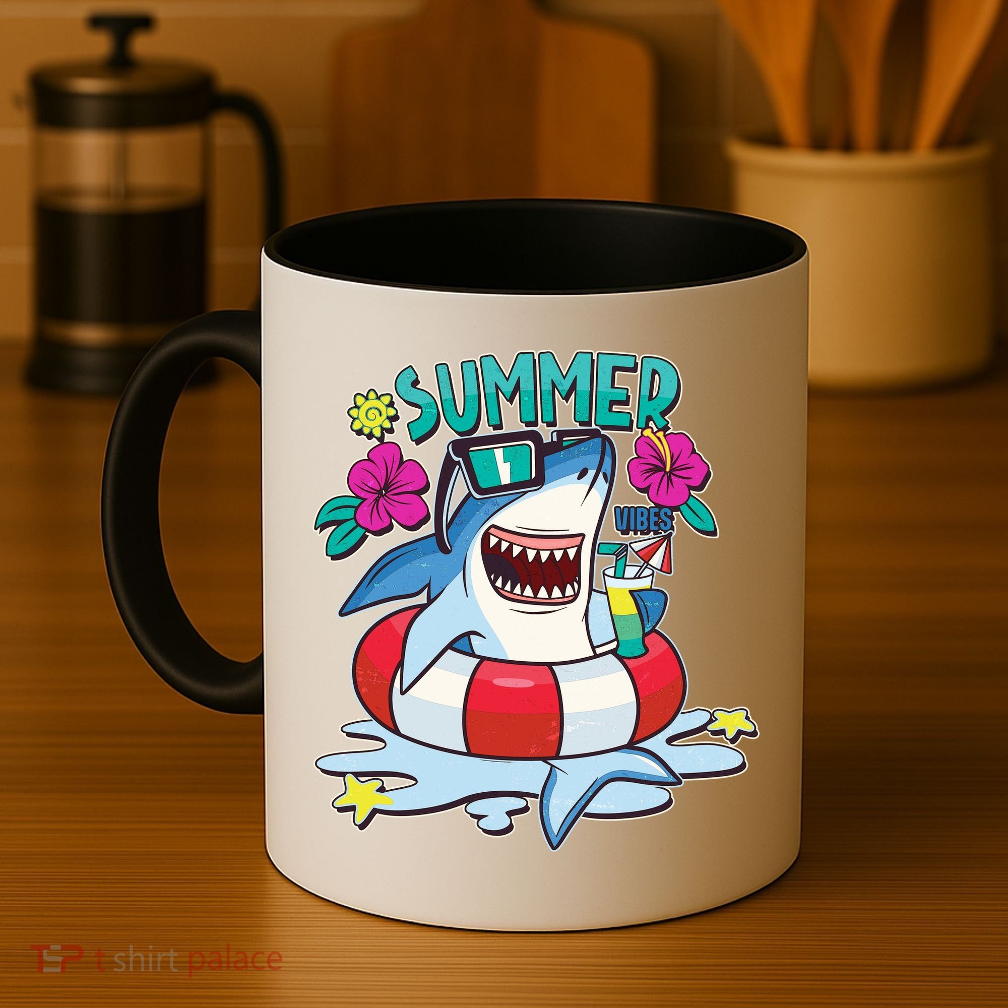 Funny Summer Vibe Vacation Shark Coffee Mug