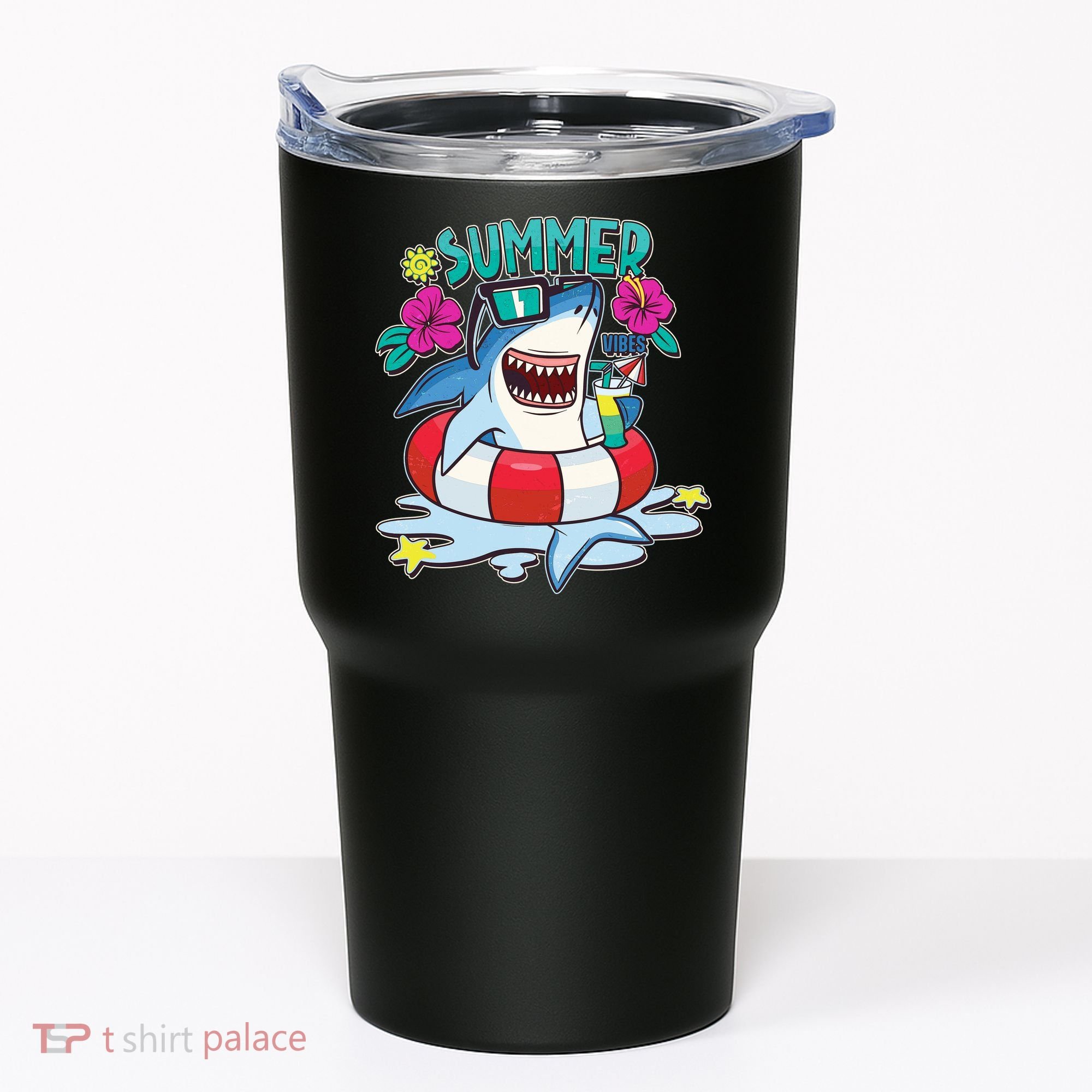 Funny Summer Vibe Vacation Shark Tumbler