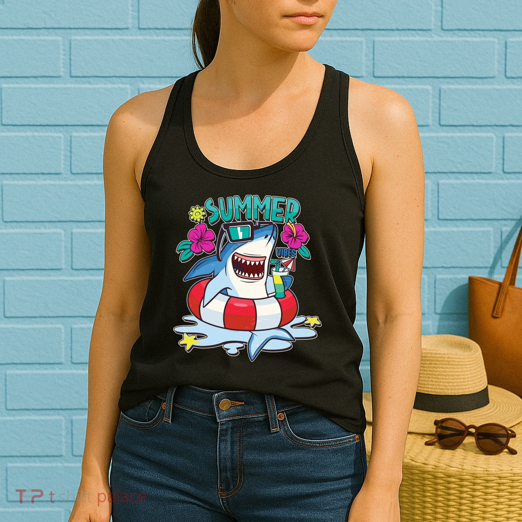 Funny Summer Vibe Vacation Shark Women's Tank Top