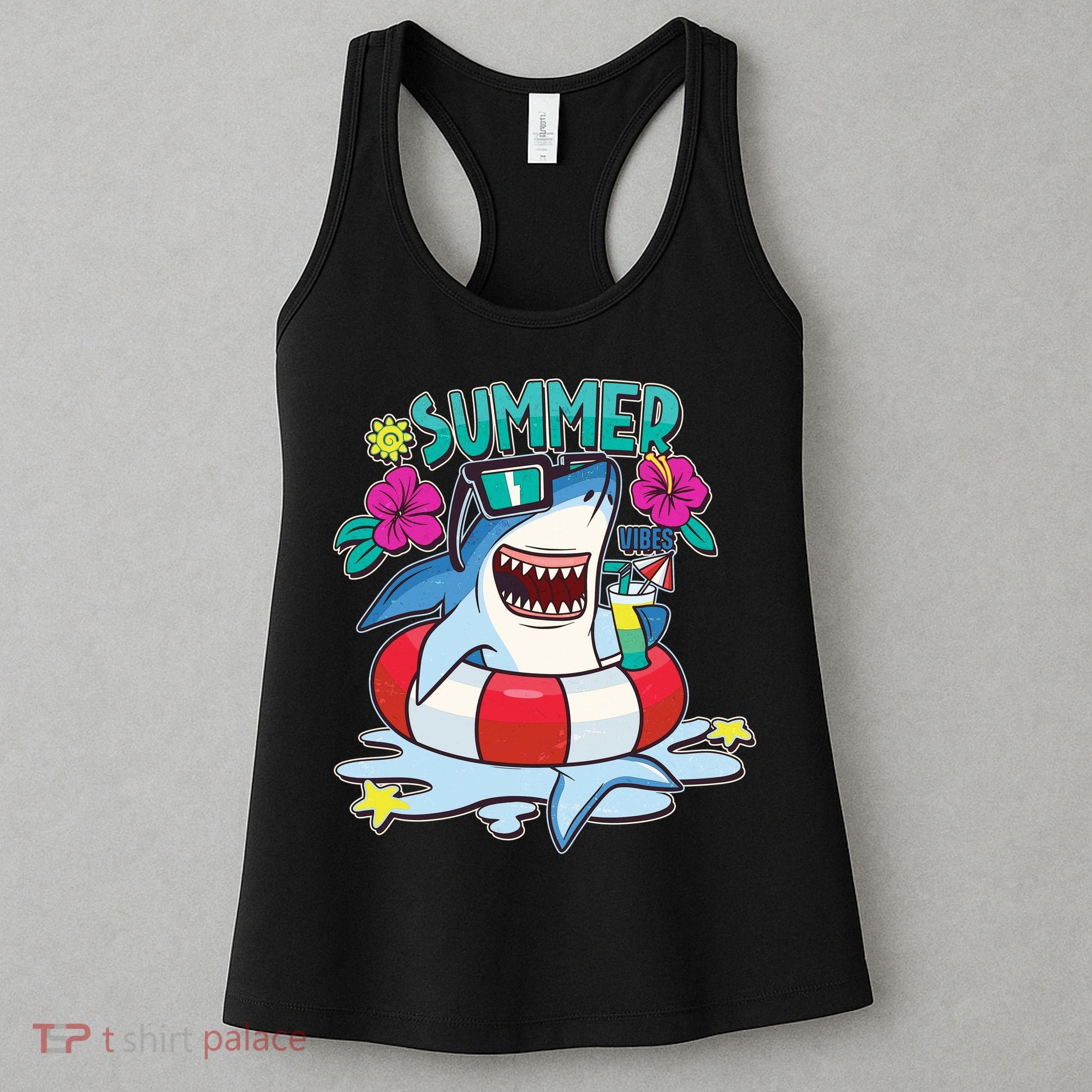Funny Summer Vibe Vacation Shark Women's Tank Top