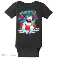 Funny Summer Vibe Vacation Shark Baby Bodysuit thumb 0