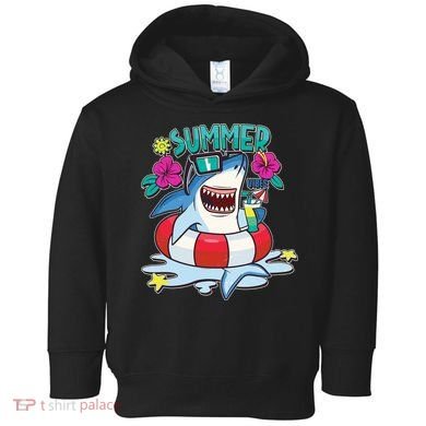 Funny Summer Vibe Vacation Shark Toddler Hoodie