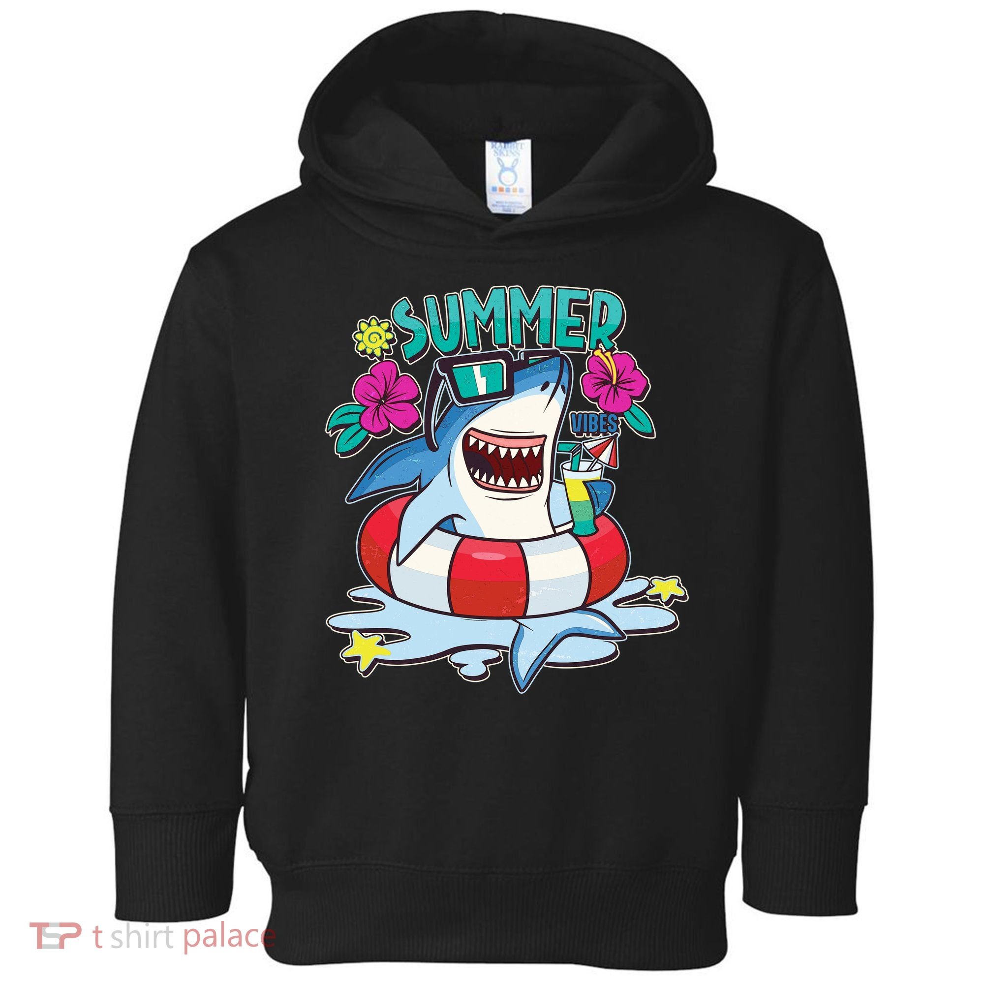 Funny Summer Vibe Vacation Shark Toddler Hoodie