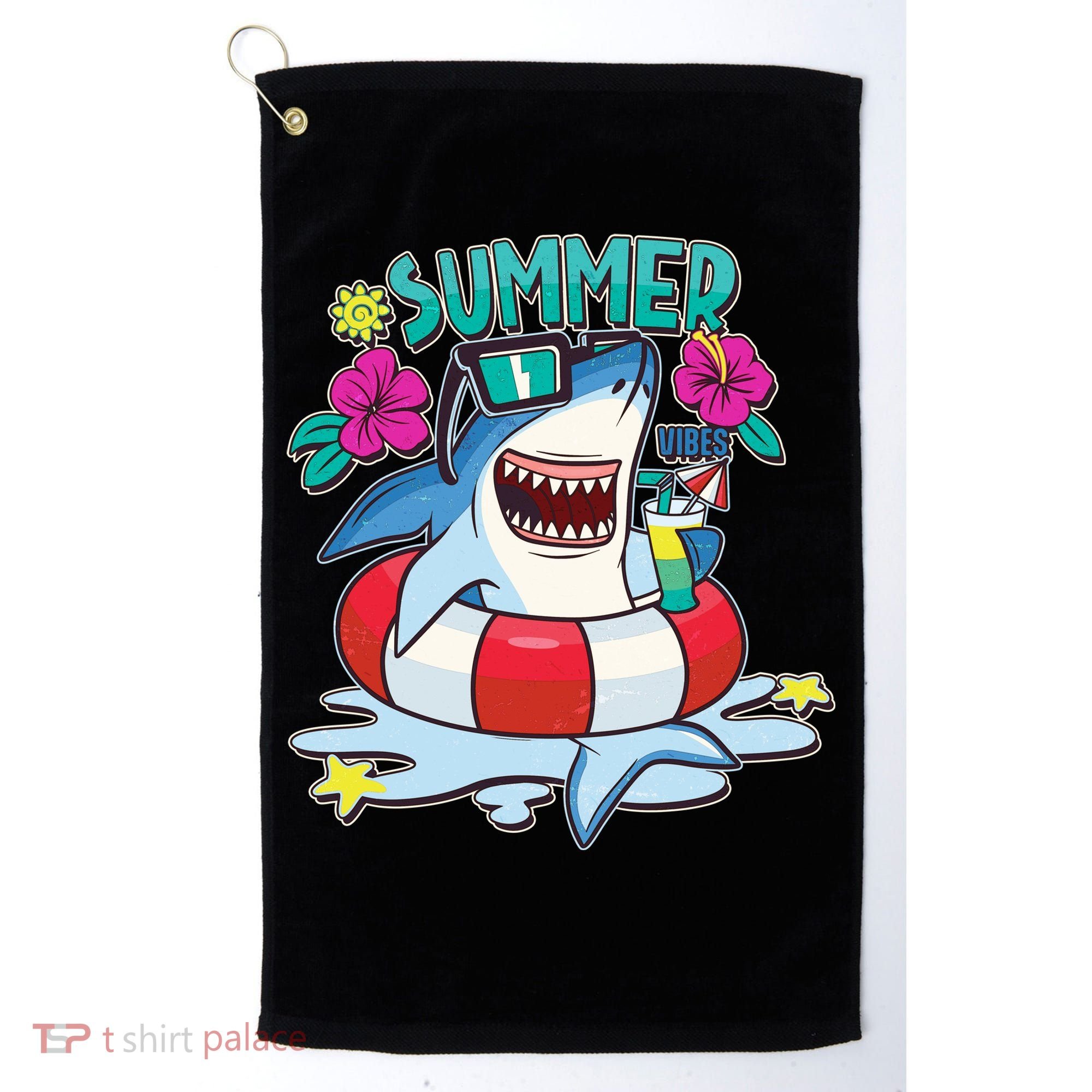 Funny Summer Vibe Vacation Shark Golf Towel