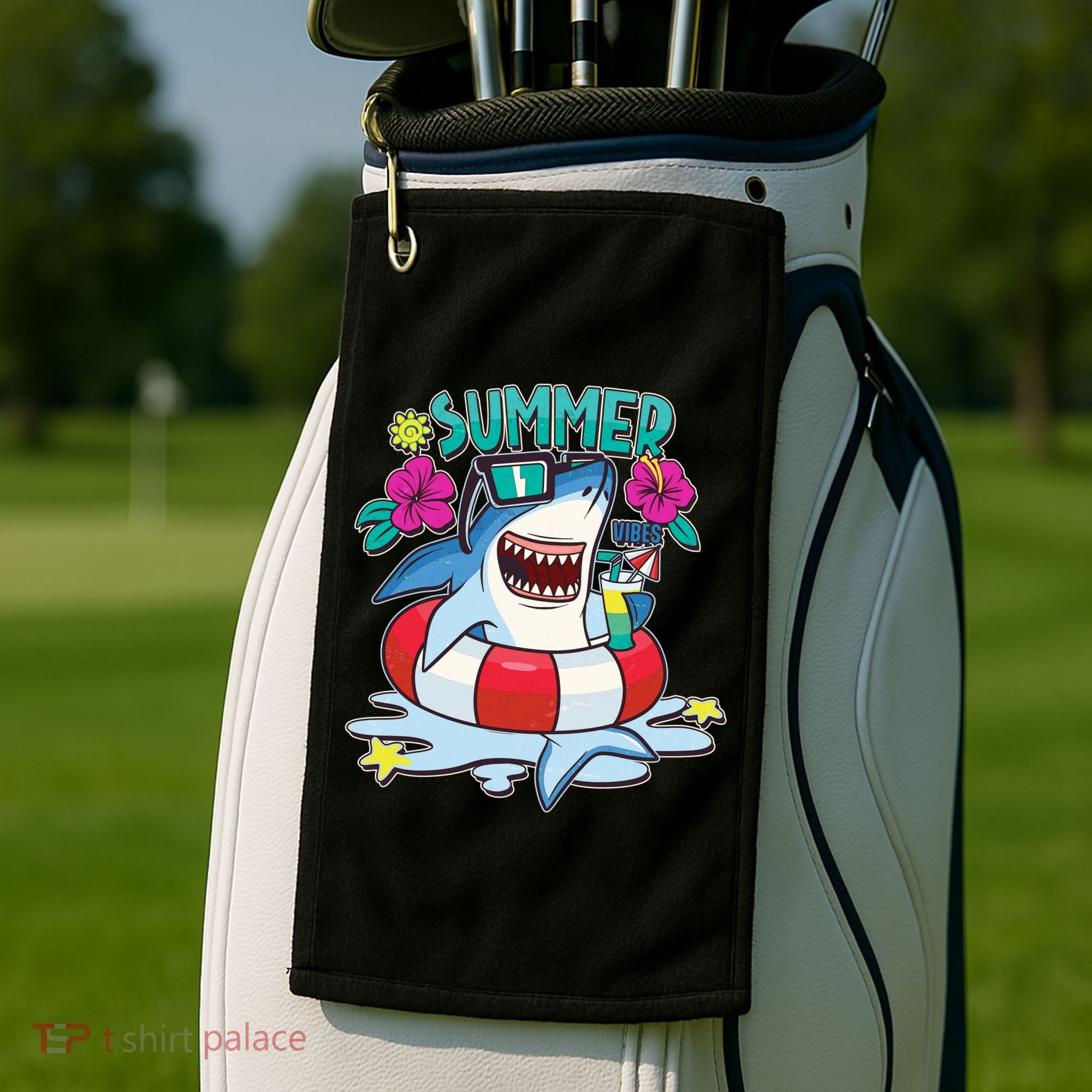 Funny Summer Vibe Vacation Shark Golf Towel