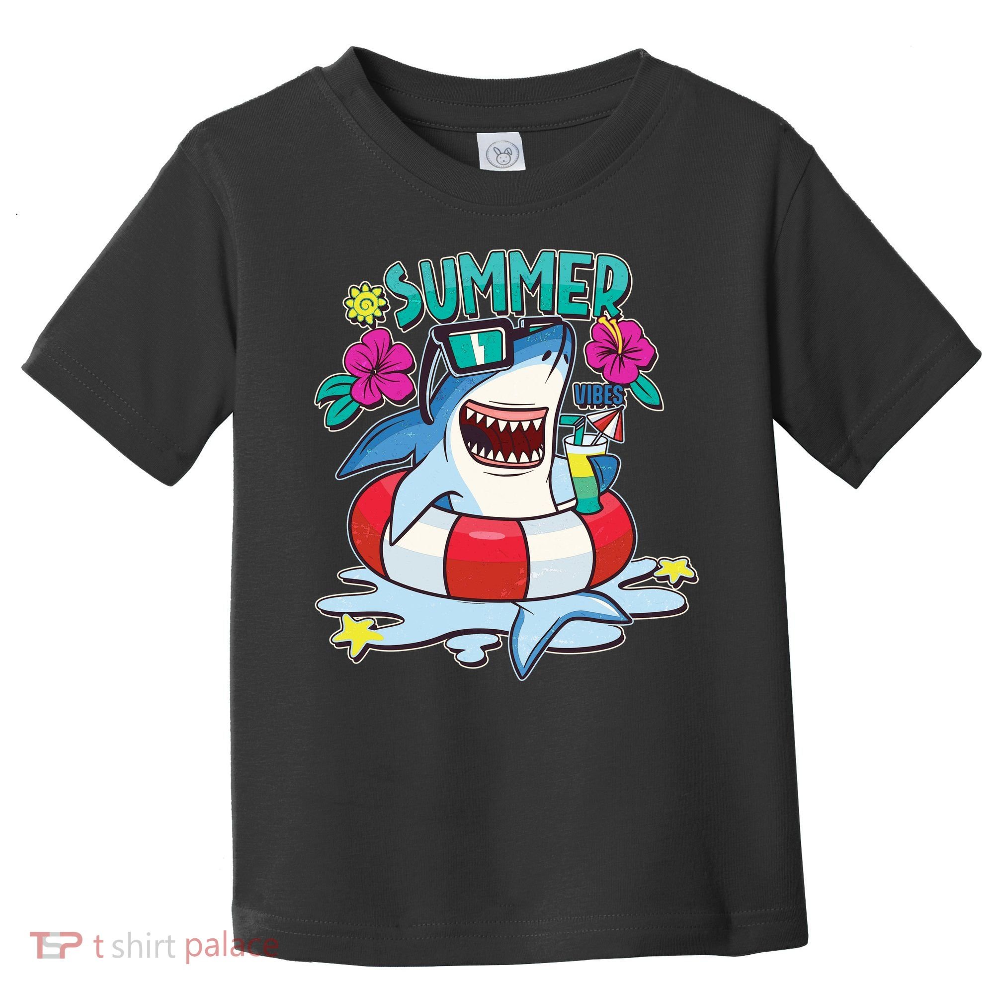 Funny Summer Vibe Vacation Shark Toddler T-Shirt