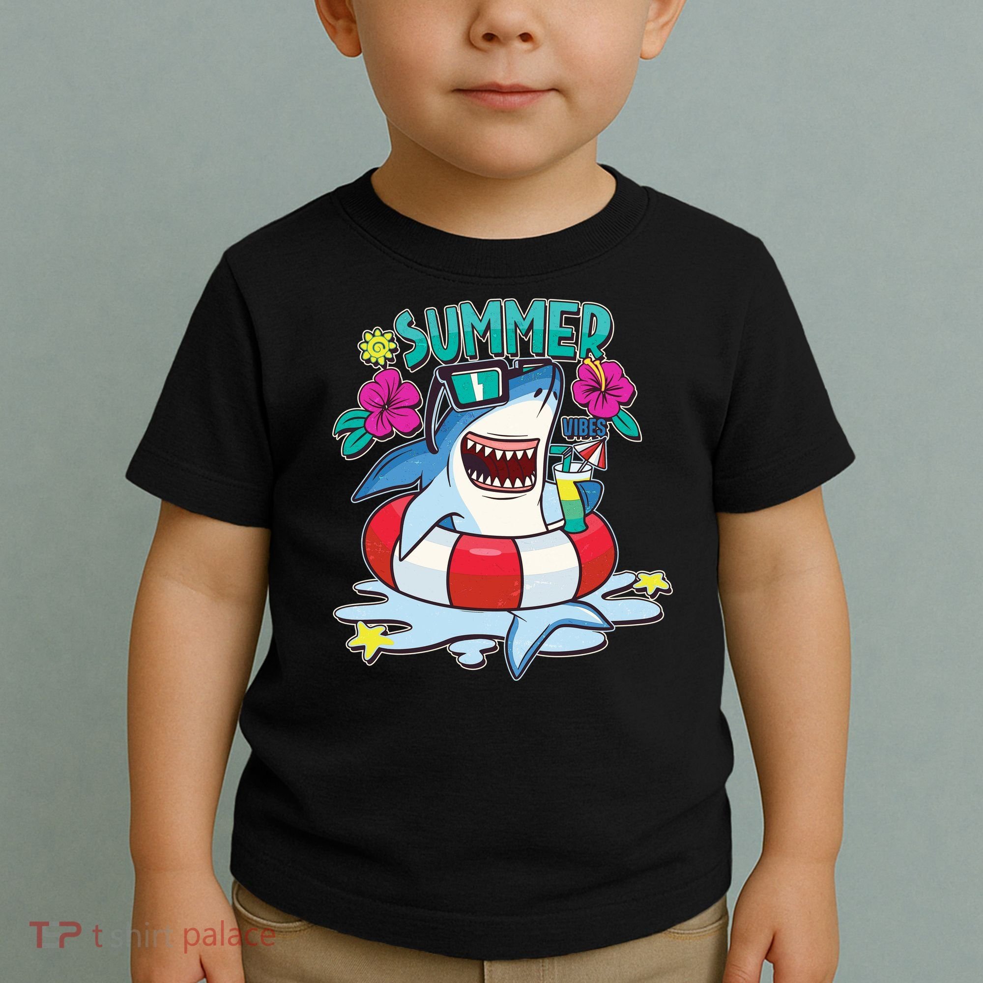 Funny Summer Vibe Vacation Shark Toddler T-Shirt