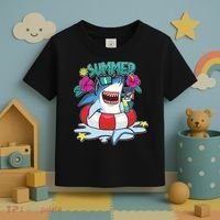 Funny Summer Vibe Vacation Shark Toddler T-Shirt thumb 3
