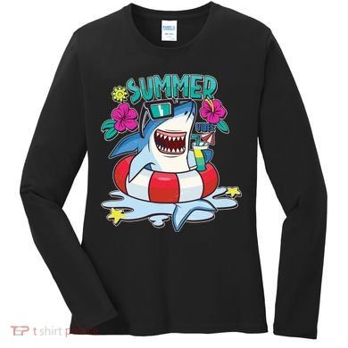 Funny Summer Vibe Vacation Shark Women's Long Sleeve Shirt
