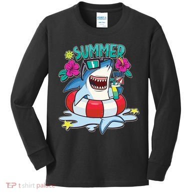 Funny Summer Vibe Vacation Shark Kids Long Sleeve Shirt