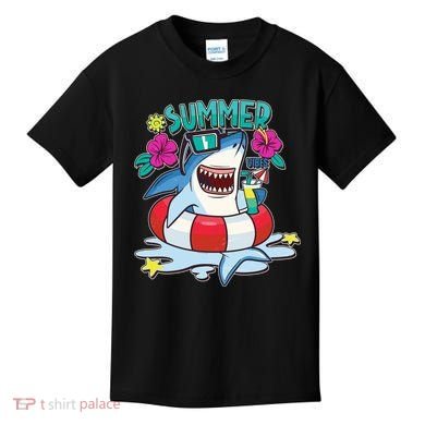 Funny Summer Vibe Vacation Shark Kids T-Shirt