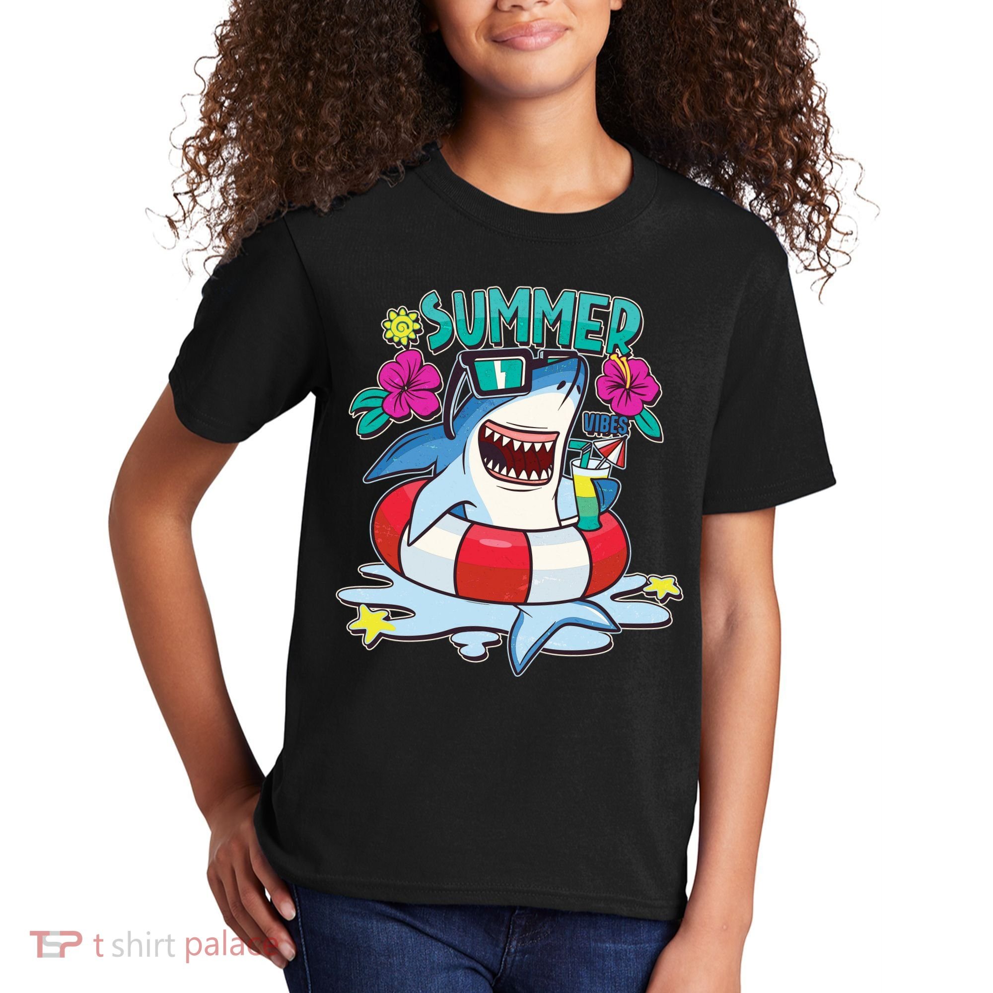 Funny Summer Vibe Vacation Shark Kids T-Shirt