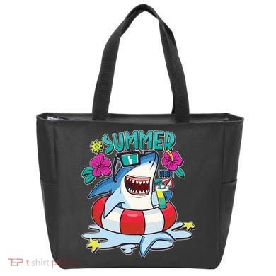 Funny Summer Vibe Vacation Shark Tote Bag
