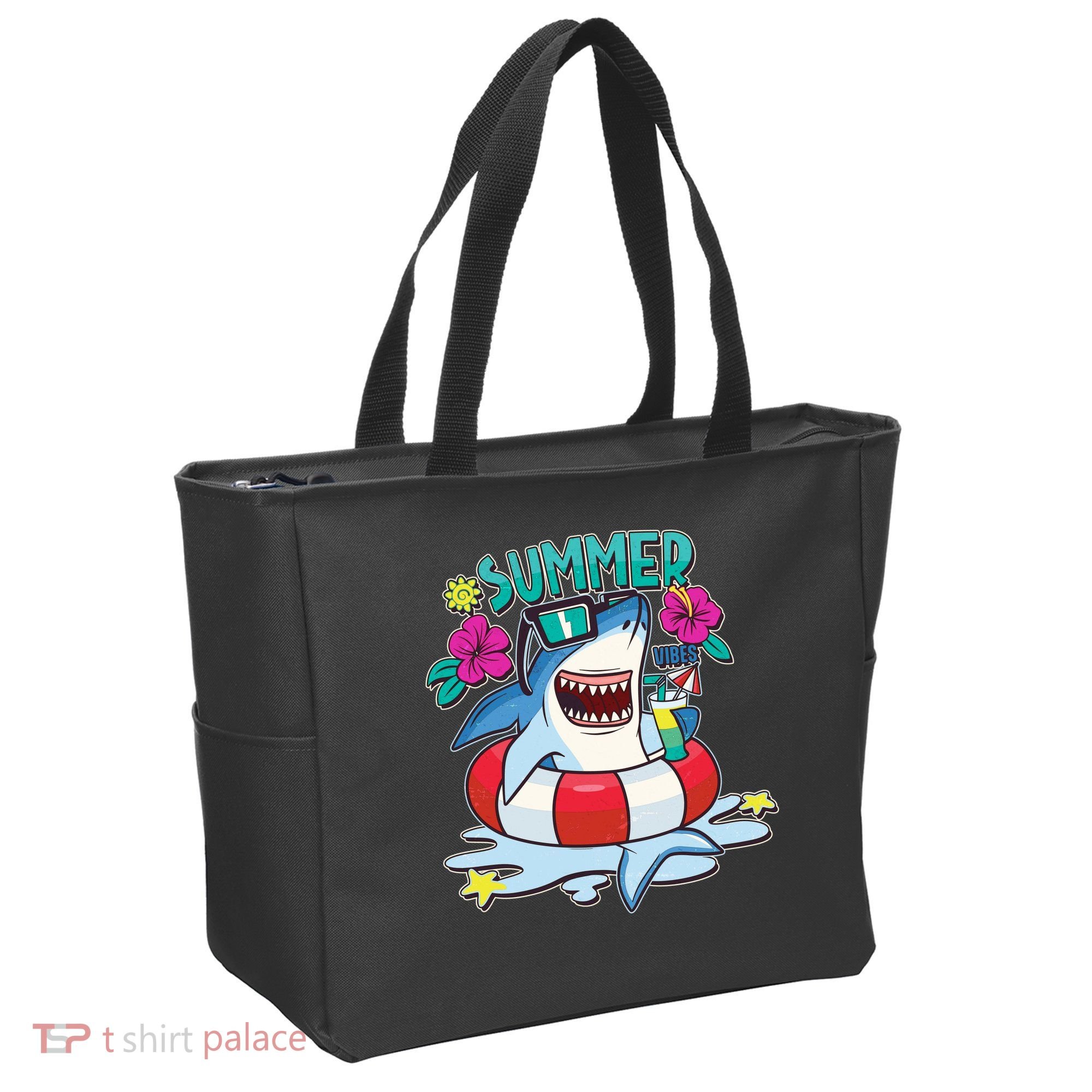 Funny Summer Vibe Vacation Shark Tote Bag