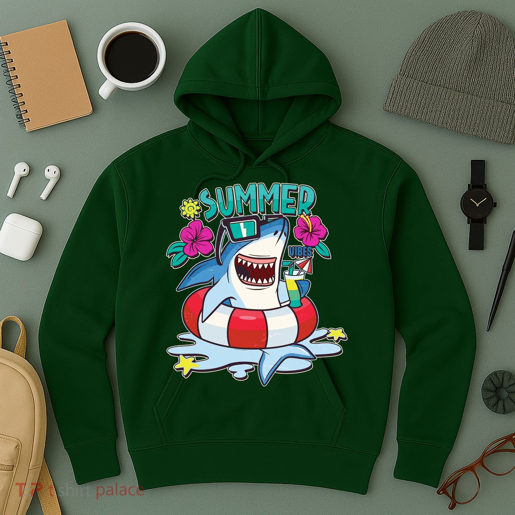 Funny Summer Vibe Vacation Shark Hoodie