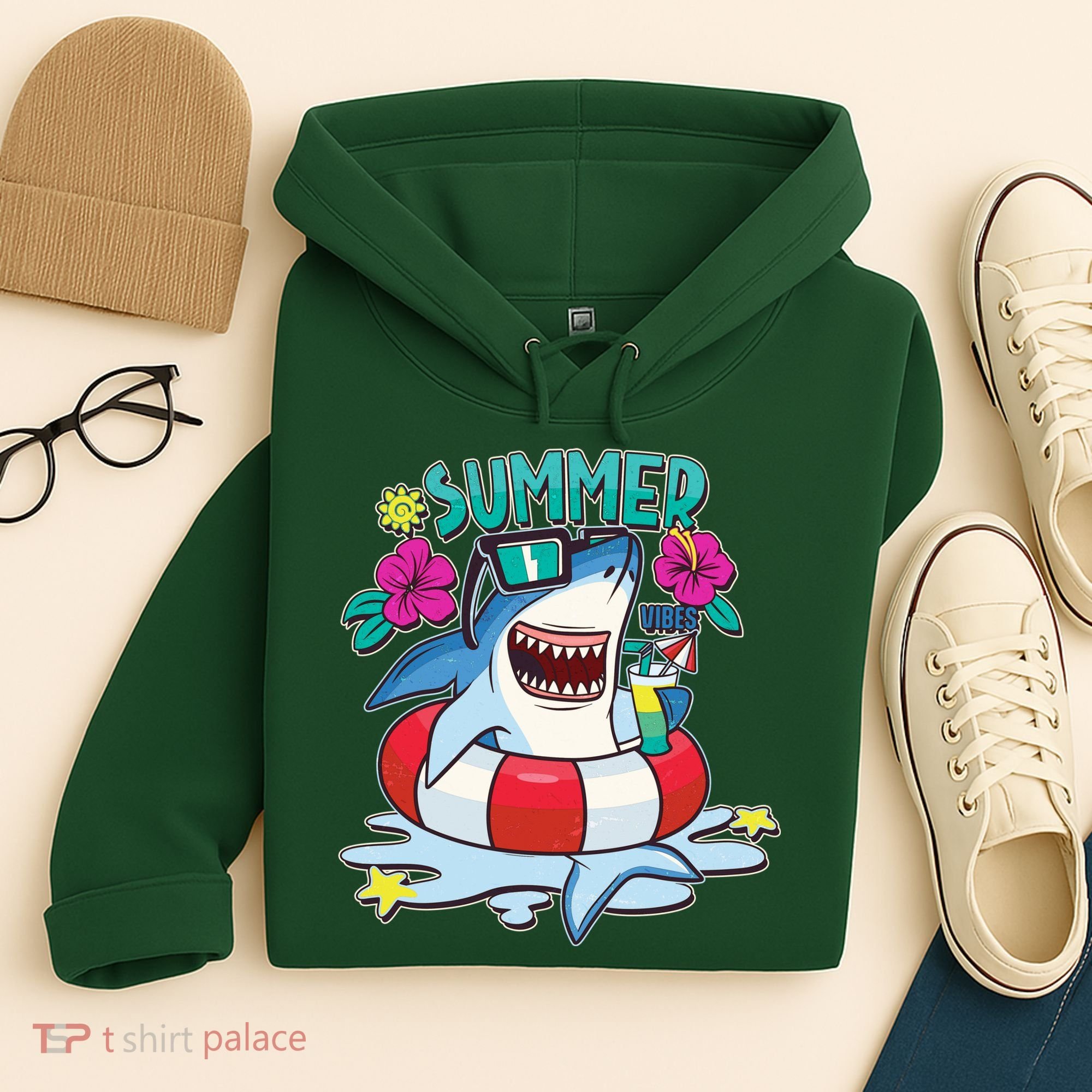 Funny Summer Vibe Vacation Shark Hoodie