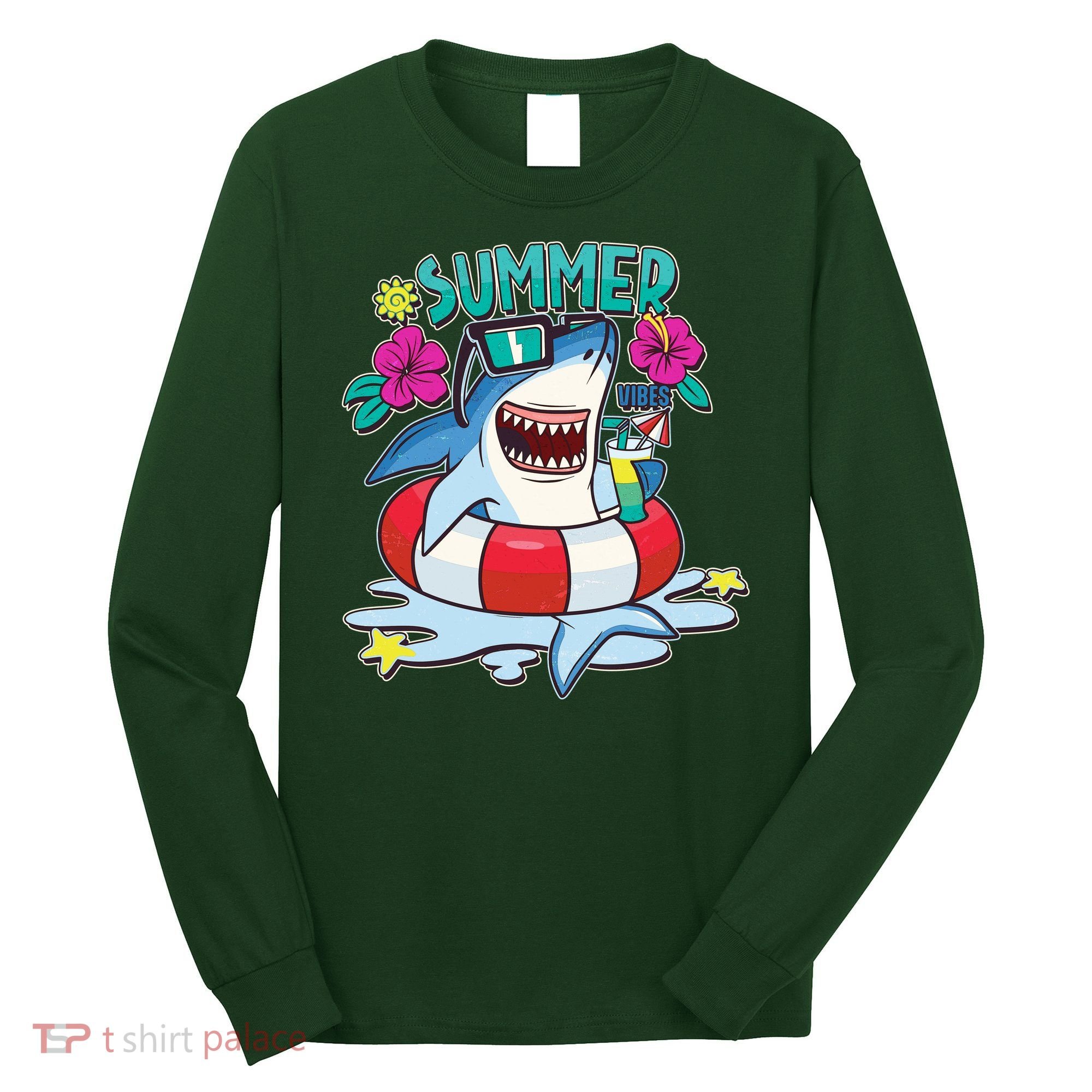 Funny Summer Vibe Vacation Shark Long Sleeve Shirt