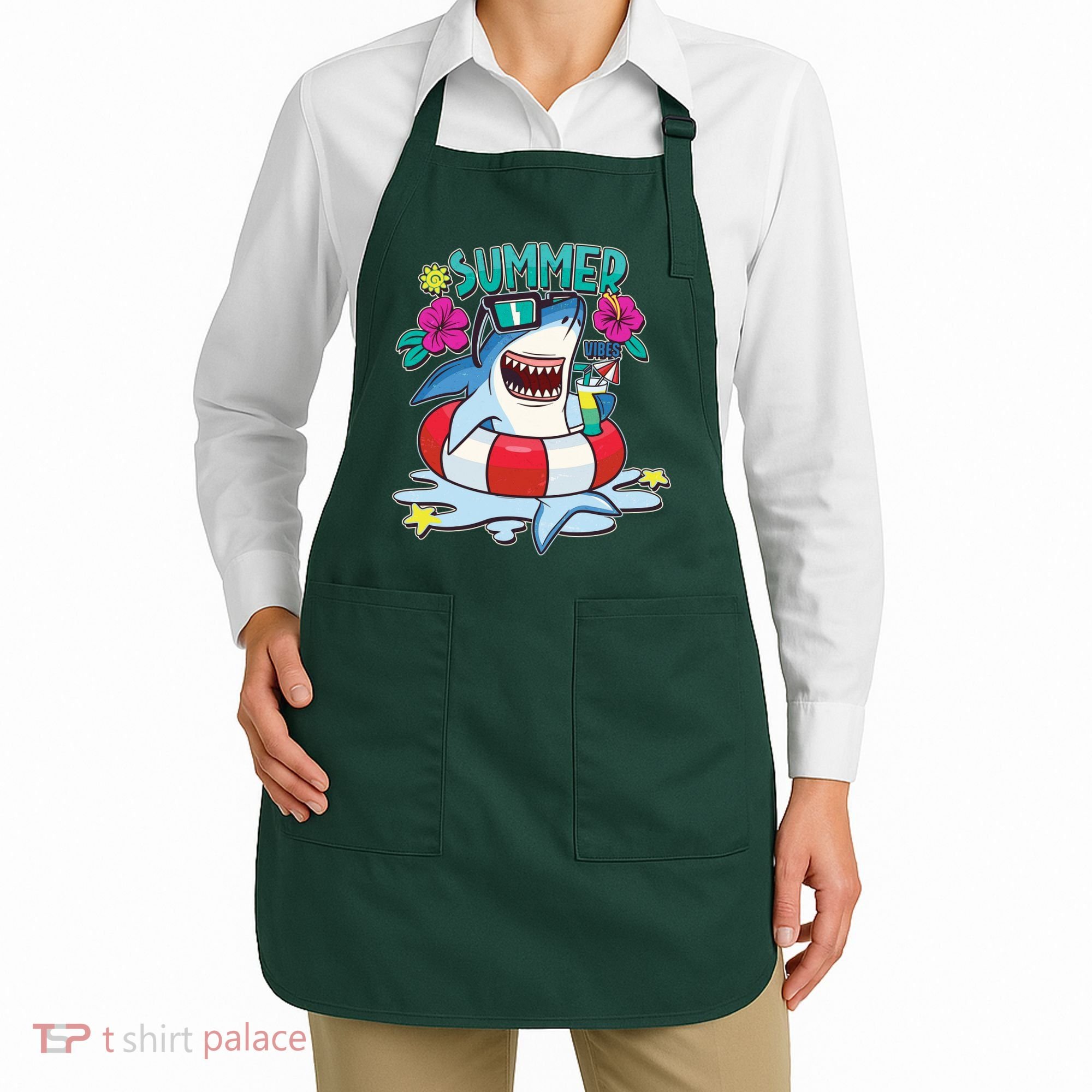 Funny Summer Vibe Vacation Shark Apron