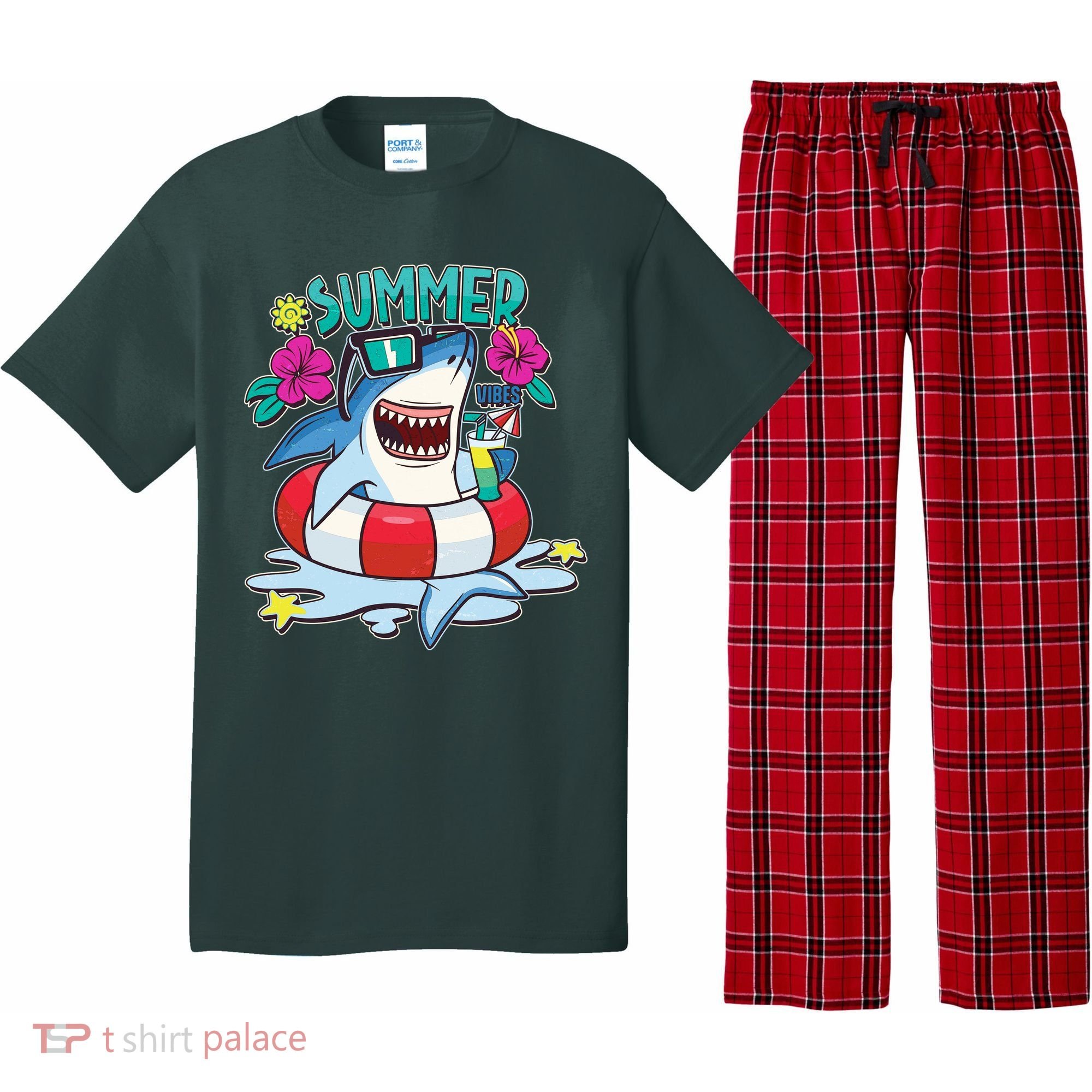 Funny Summer Vibe Vacation Shark Pajama Set