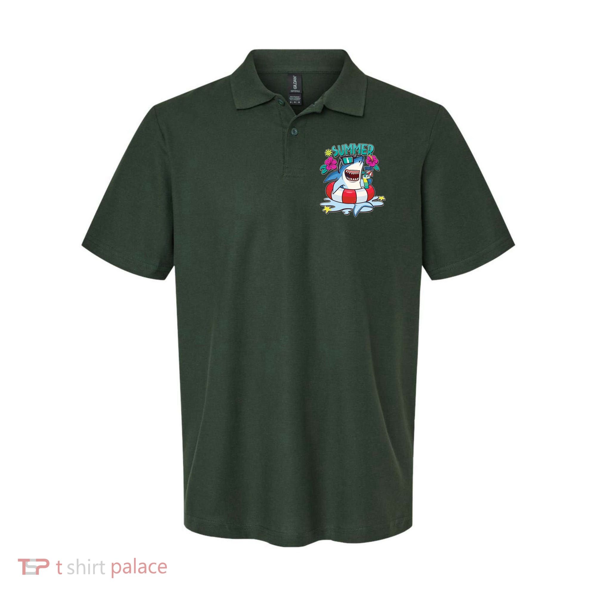Funny Summer Vibe Vacation Shark Polo