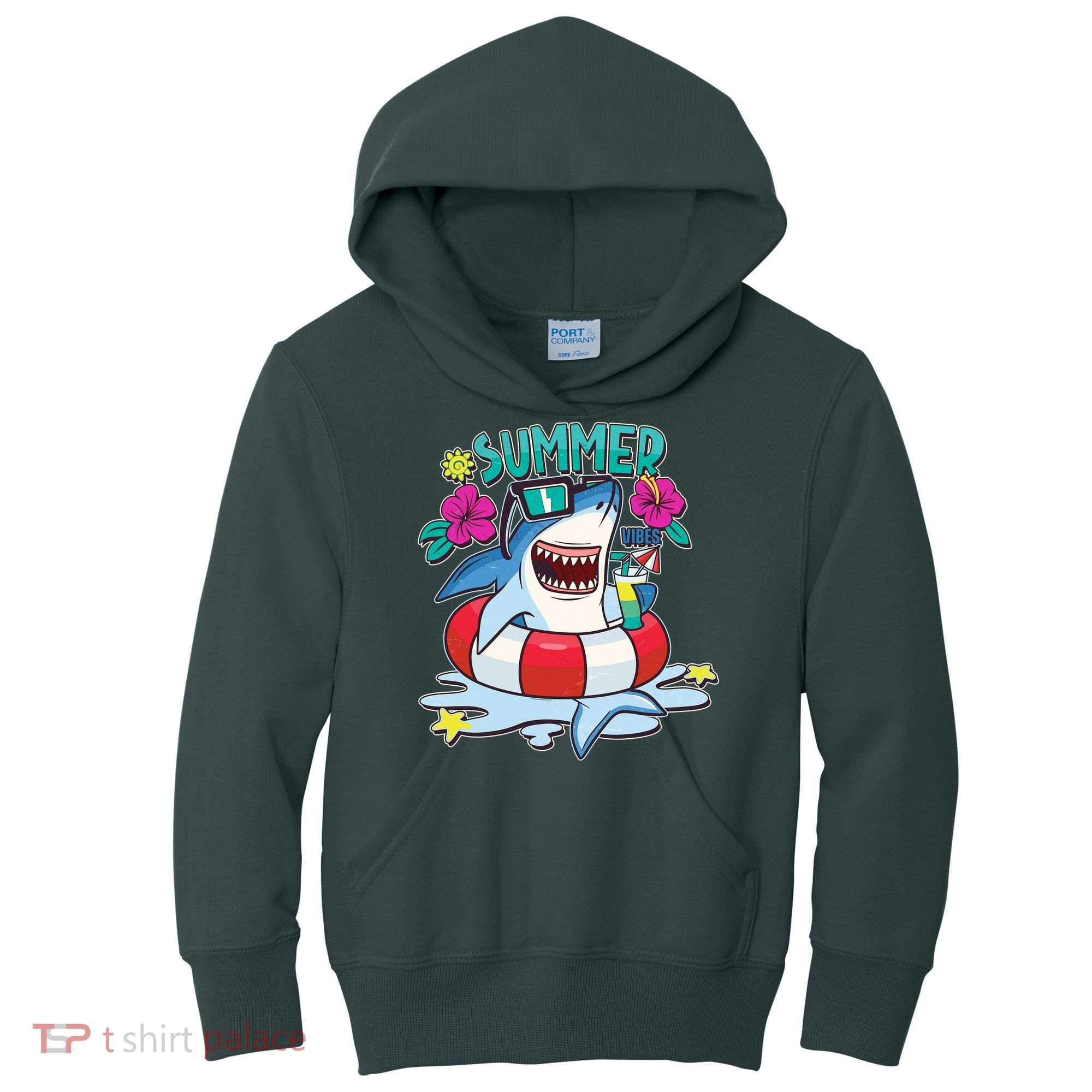 Funny Summer Vibe Vacation Shark Kids Hoodie