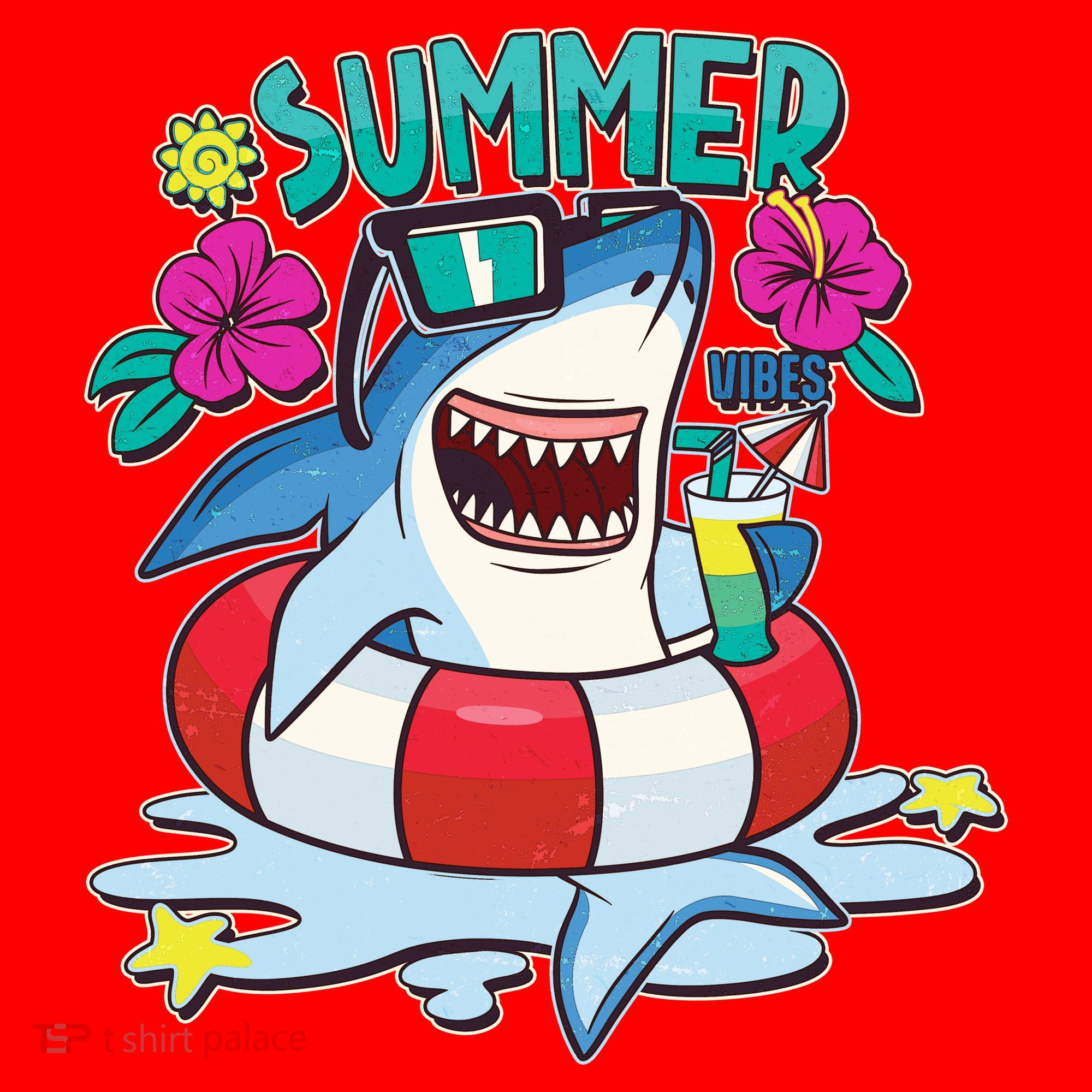 Funny Summer Vibe Vacation Shark Santa Hat