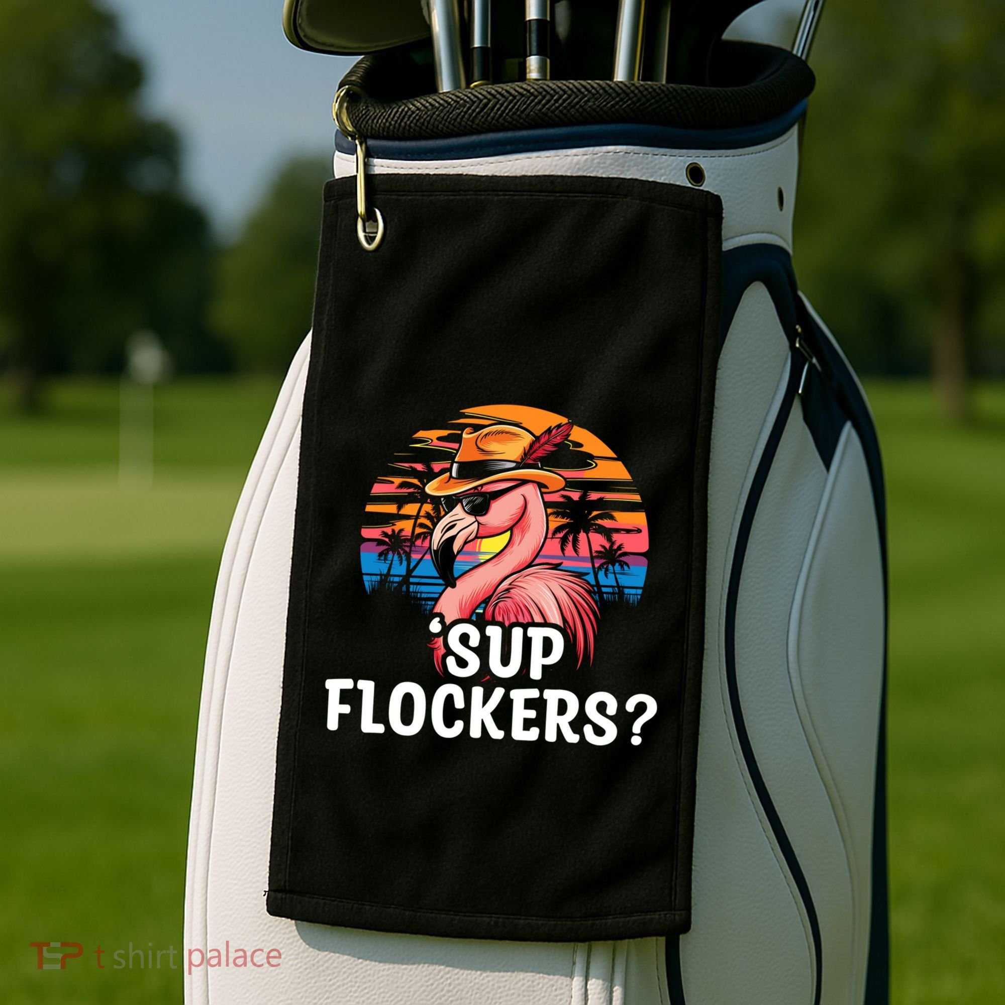 Flamingo Sunglasses Vacation Tropical Flock 70s 80s 90s Gift Golf Towel