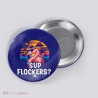 Flamingo Sunglasses Vacation Tropical Flock 70s 80s 90s Gift Button thumb 0