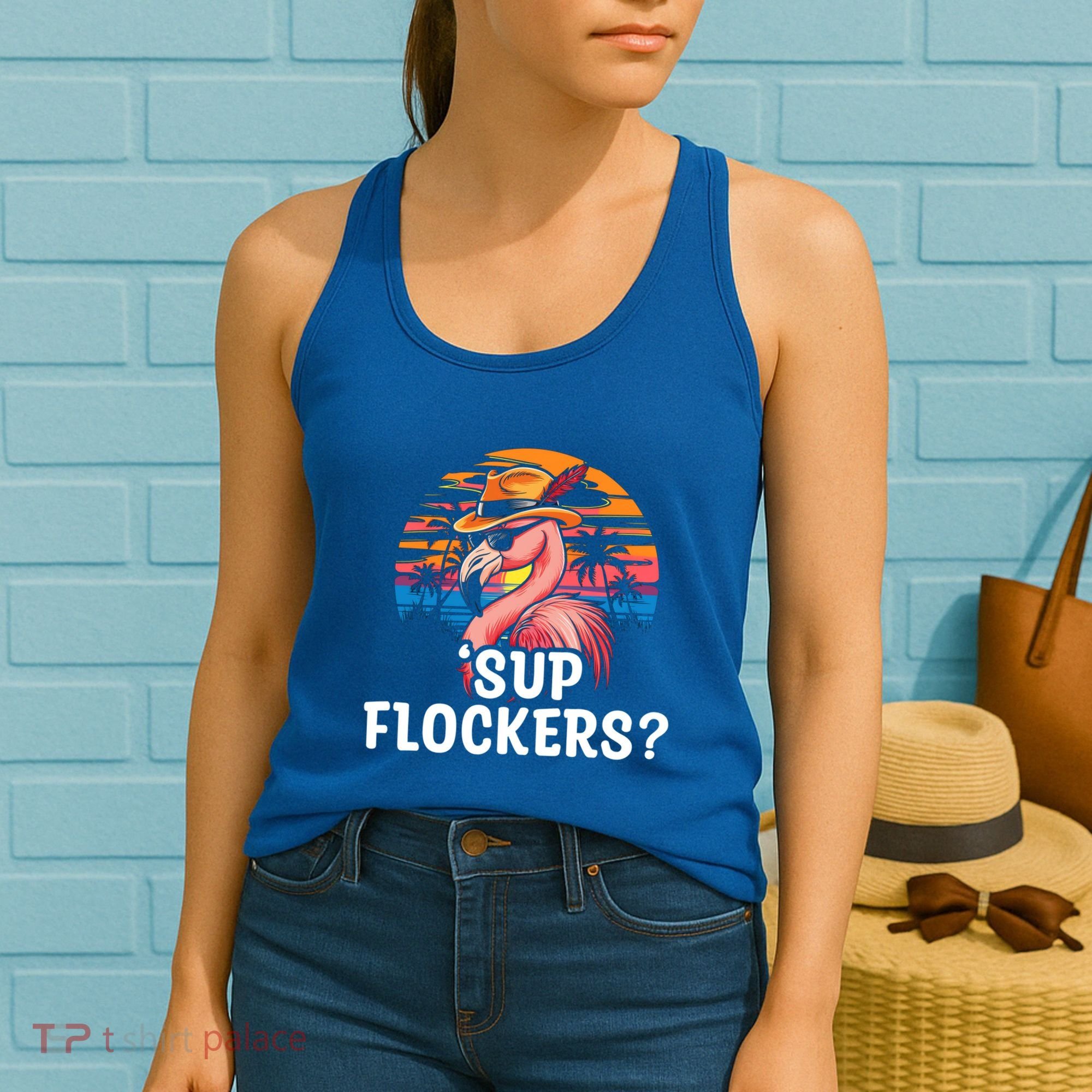 Flamingo Sunglasses Vacation Tropical Flock 70s 80s 90s Gift Women's Tank Top