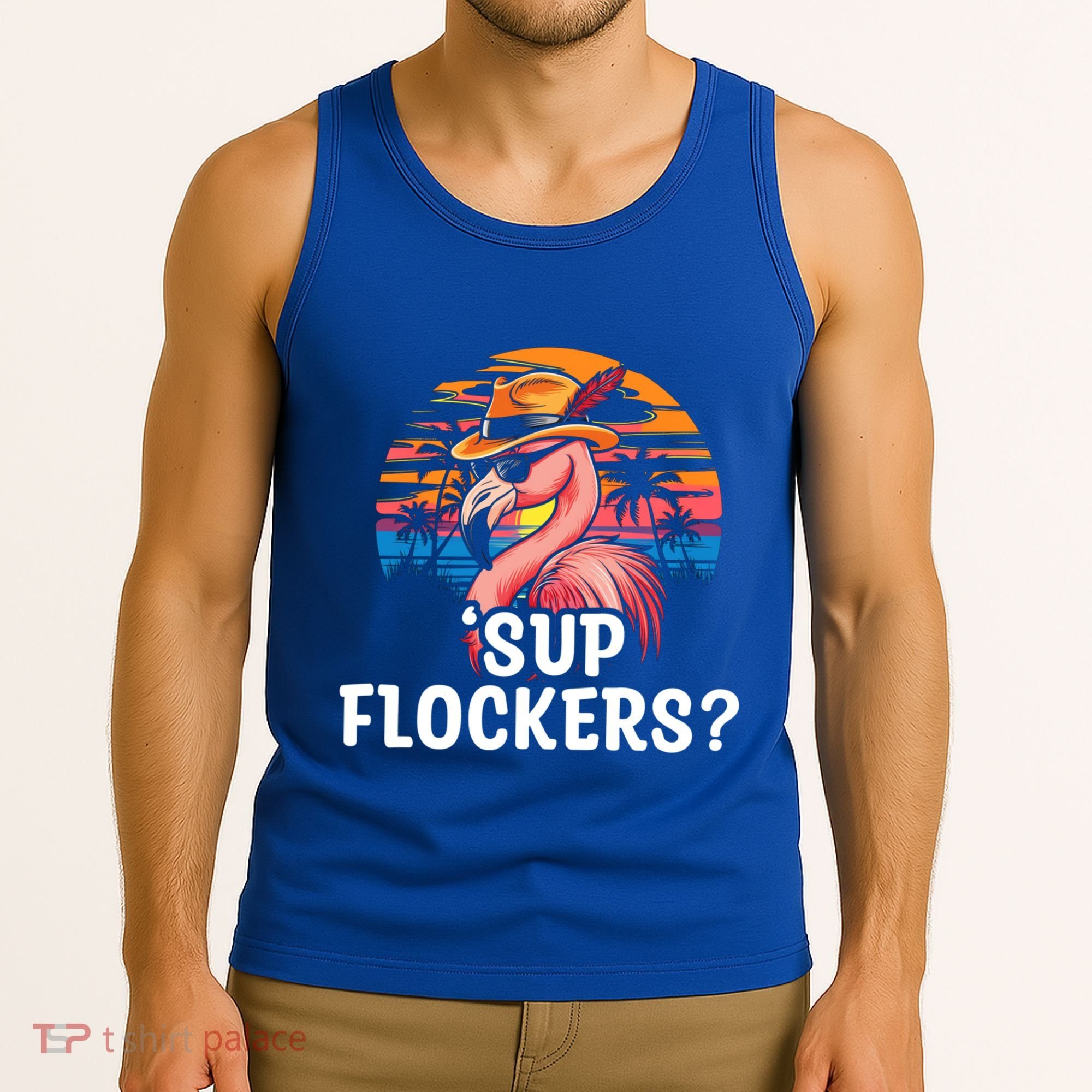 Flamingo Sunglasses Vacation Tropical Flock 70s 80s 90s Gift Tank Top