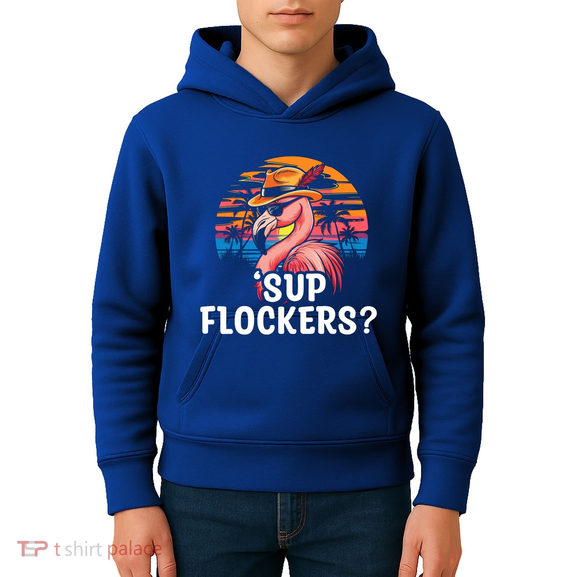 Flamingo Sunglasses Vacation Tropical Flock 70s 80s 90s Gift Kids Hoodie
