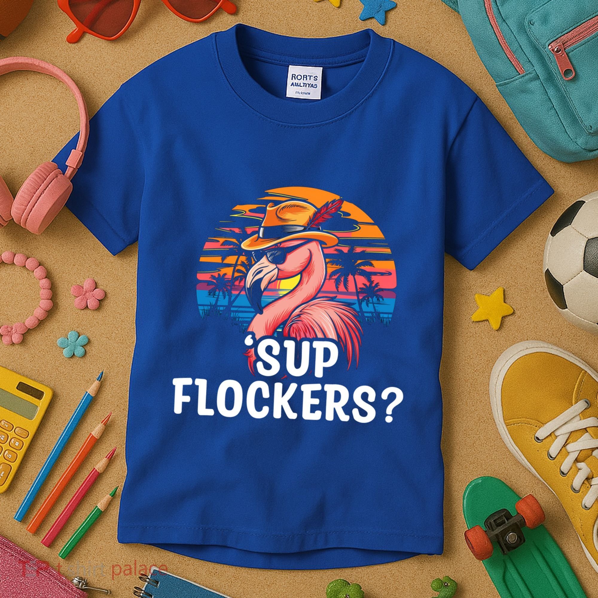 Flamingo Sunglasses Vacation Tropical Flock 70s 80s 90s Gift Kids T-Shirt