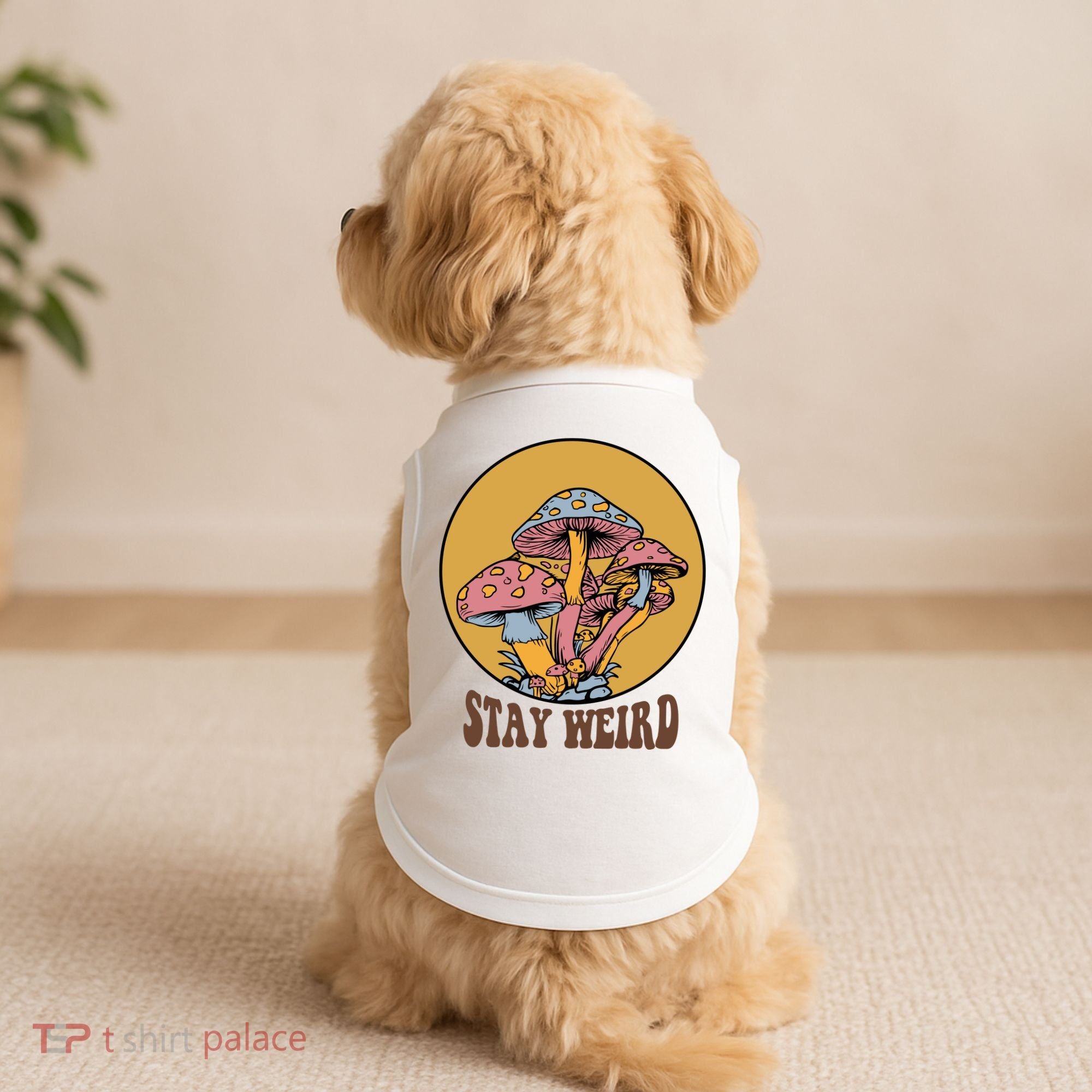 Funny Stay Weird Mushroom Meme Doggie Tank