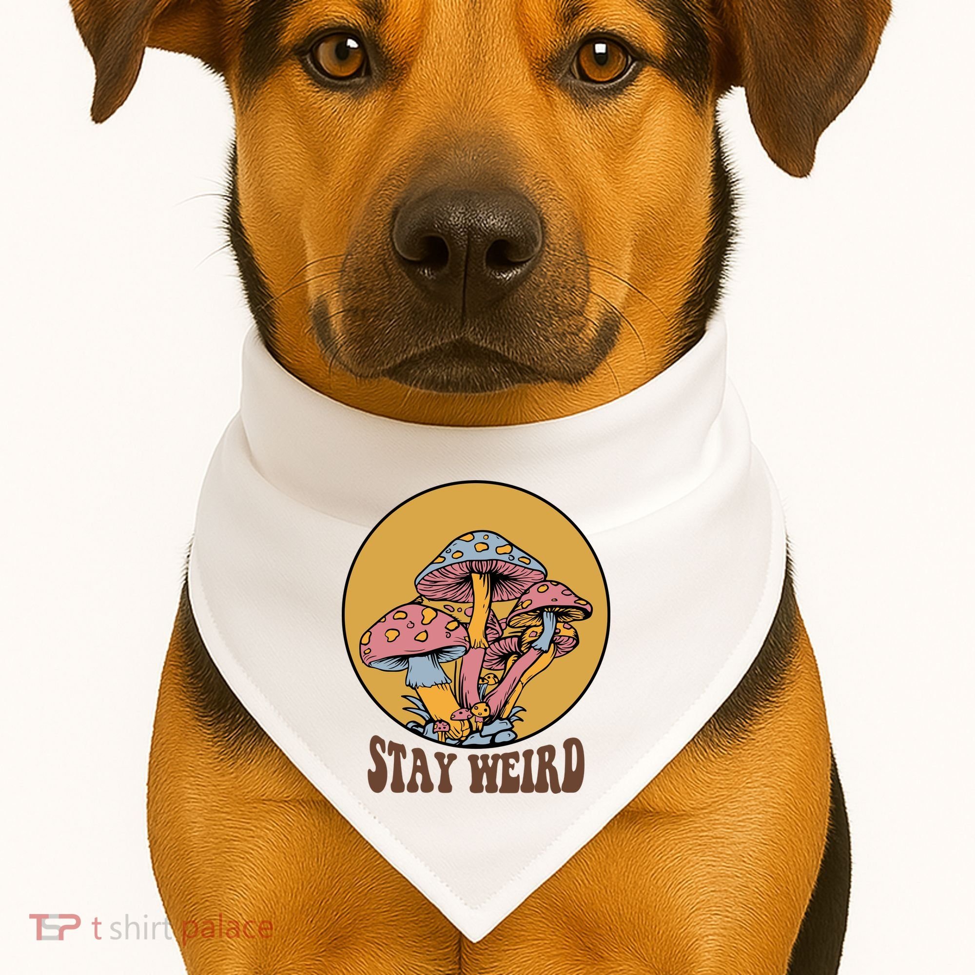 Funny Stay Weird Mushroom Meme USA-Made Doggie Bandana