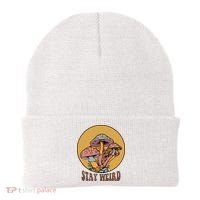 Funny Stay Weird Mushroom Meme Beanie thumb 0