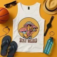 Funny Stay Weird Mushroom Meme Tank Top thumb 4