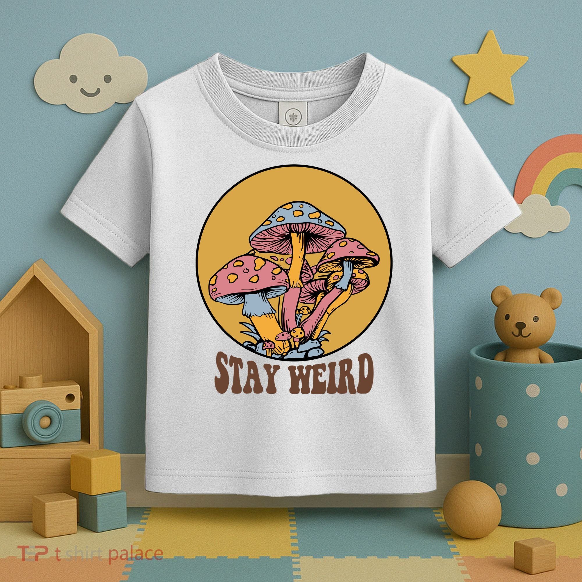 Funny Stay Weird Mushroom Meme Toddler T-Shirt
